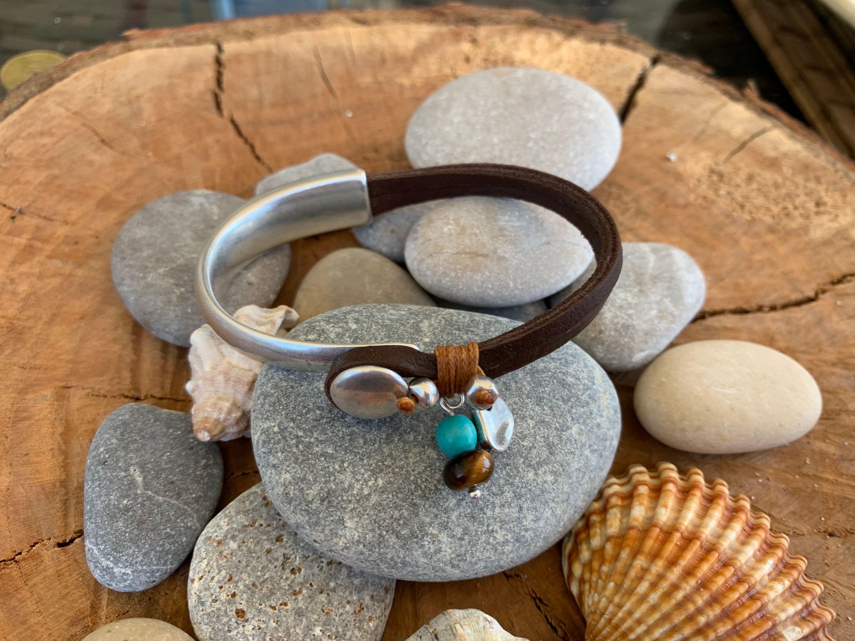 Bohemian Leather bracelet, half cuff bracelet, bracelet for women, tribal bracelet, silver bracelet, turquoise bracelet, hippie bracelet