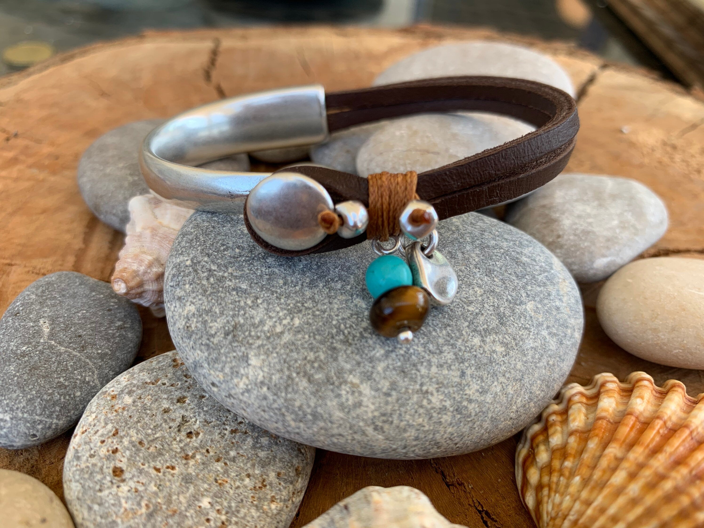 Bohemian Leather bracelet, half cuff bracelet, bracelet for women, tribal bracelet, silver bracelet, turquoise bracelet, hippie bracelet