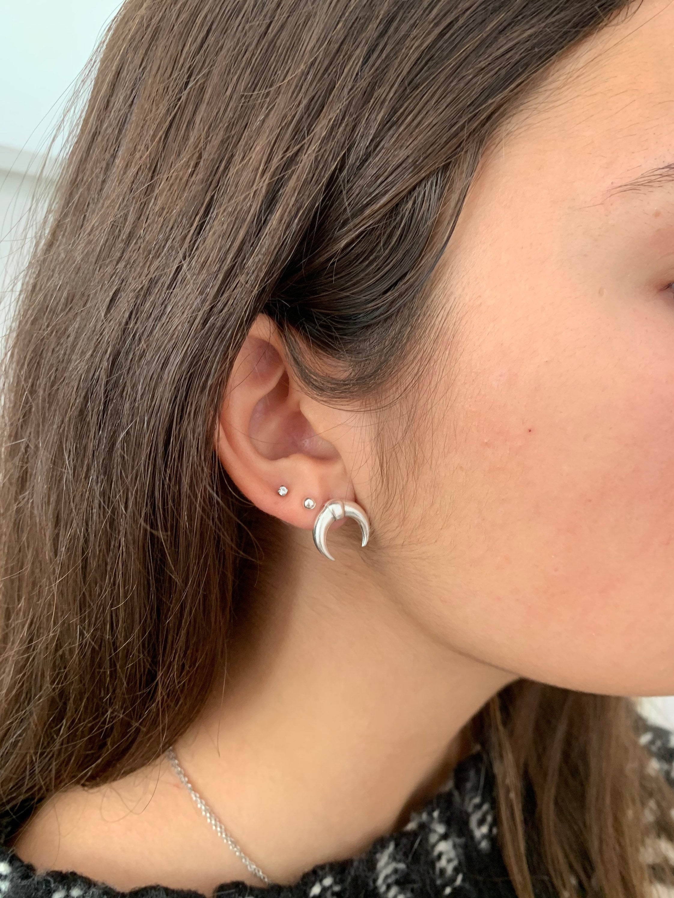 Tiny everyday taurus horn stud earrings, delicate silver  crescent earrings, gold Taurus horn earrings, tribal earrings, woman earring,