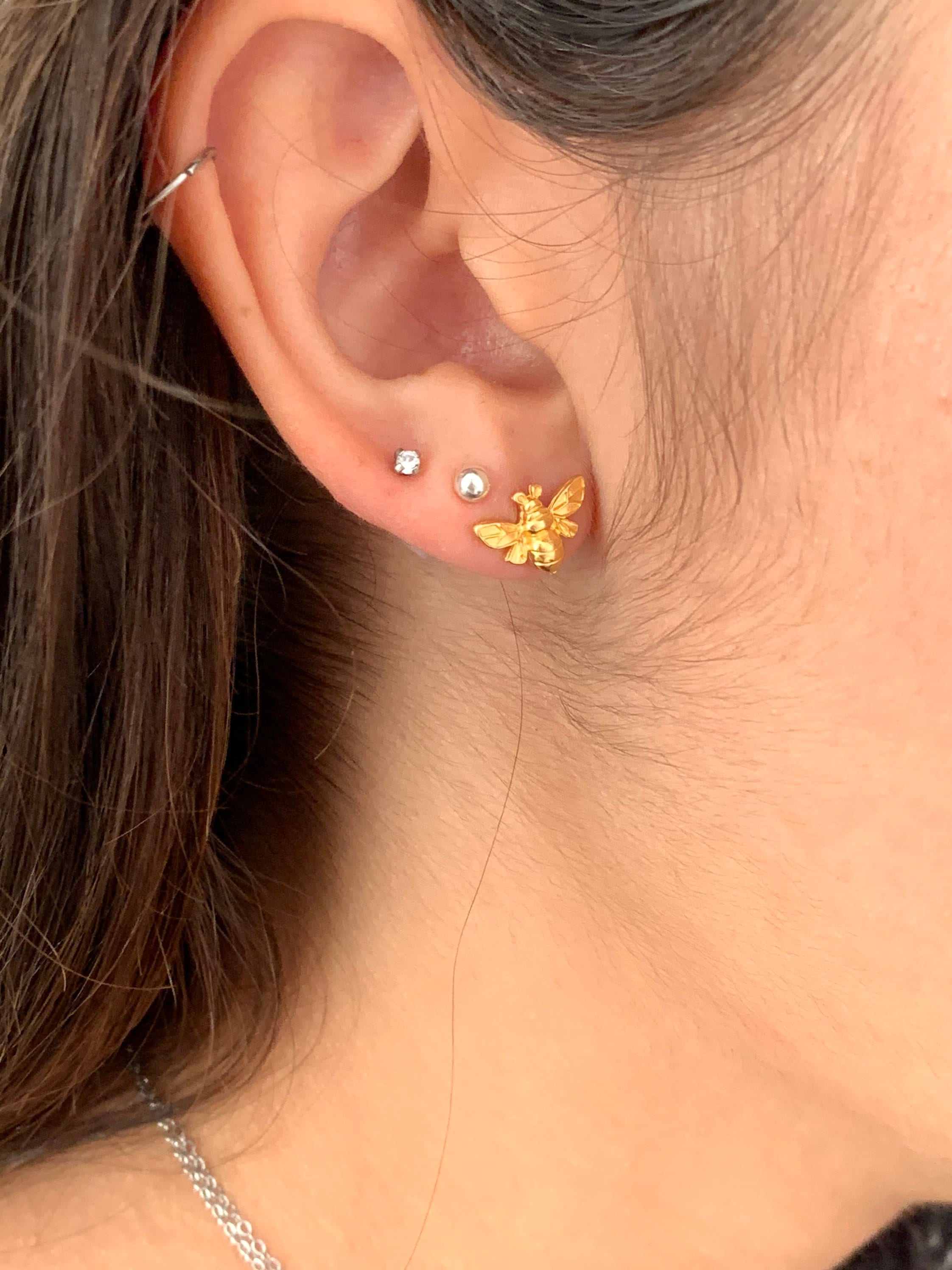 Pendientes de abeja, pendientes de abeja de plata, pendientes de abeja de oro, pendientes de animales, joyería de animales, pendientes de insectos,