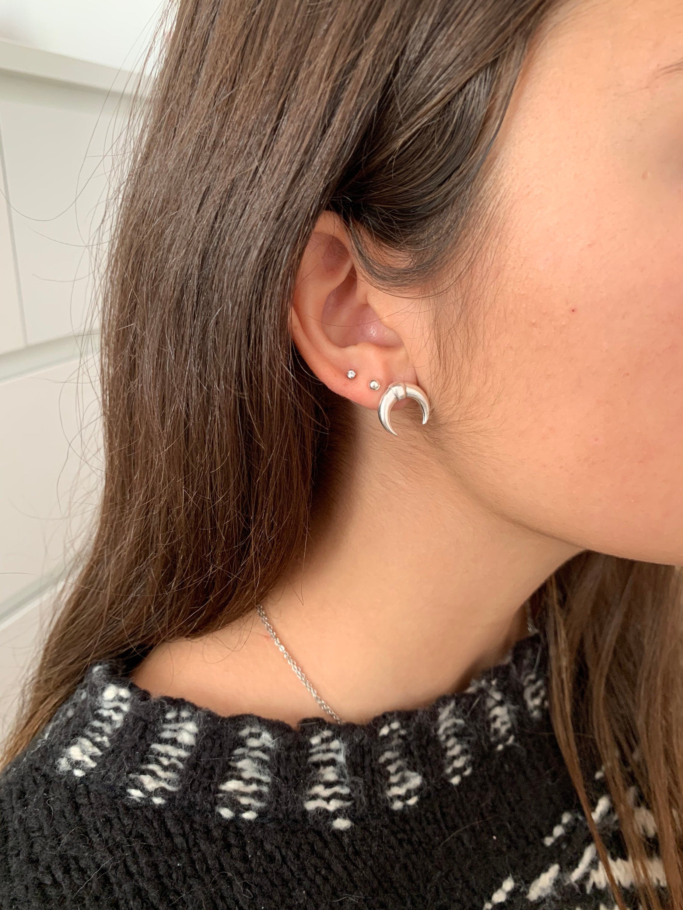 Tiny everyday taurus horn stud earrings, delicate silver  crescent earrings, gold Taurus horn earrings, tribal earrings, woman earring,