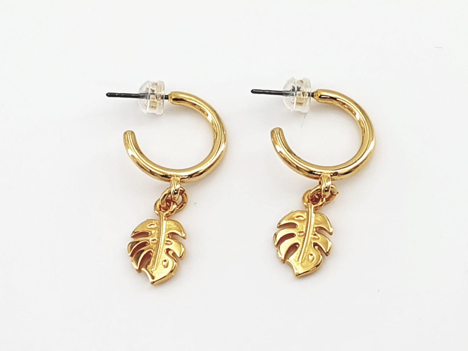 Hoop pendant earrings, gold leaf hoops earrings, boho leaf earrings, leaf earrings,  style earrings