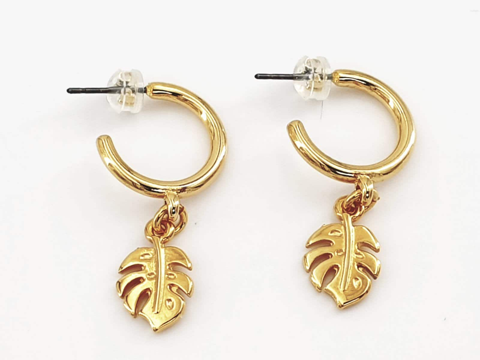 Hoop pendant earrings, gold leaf hoops earrings, boho leaf earrings, leaf earrings,  style earrings