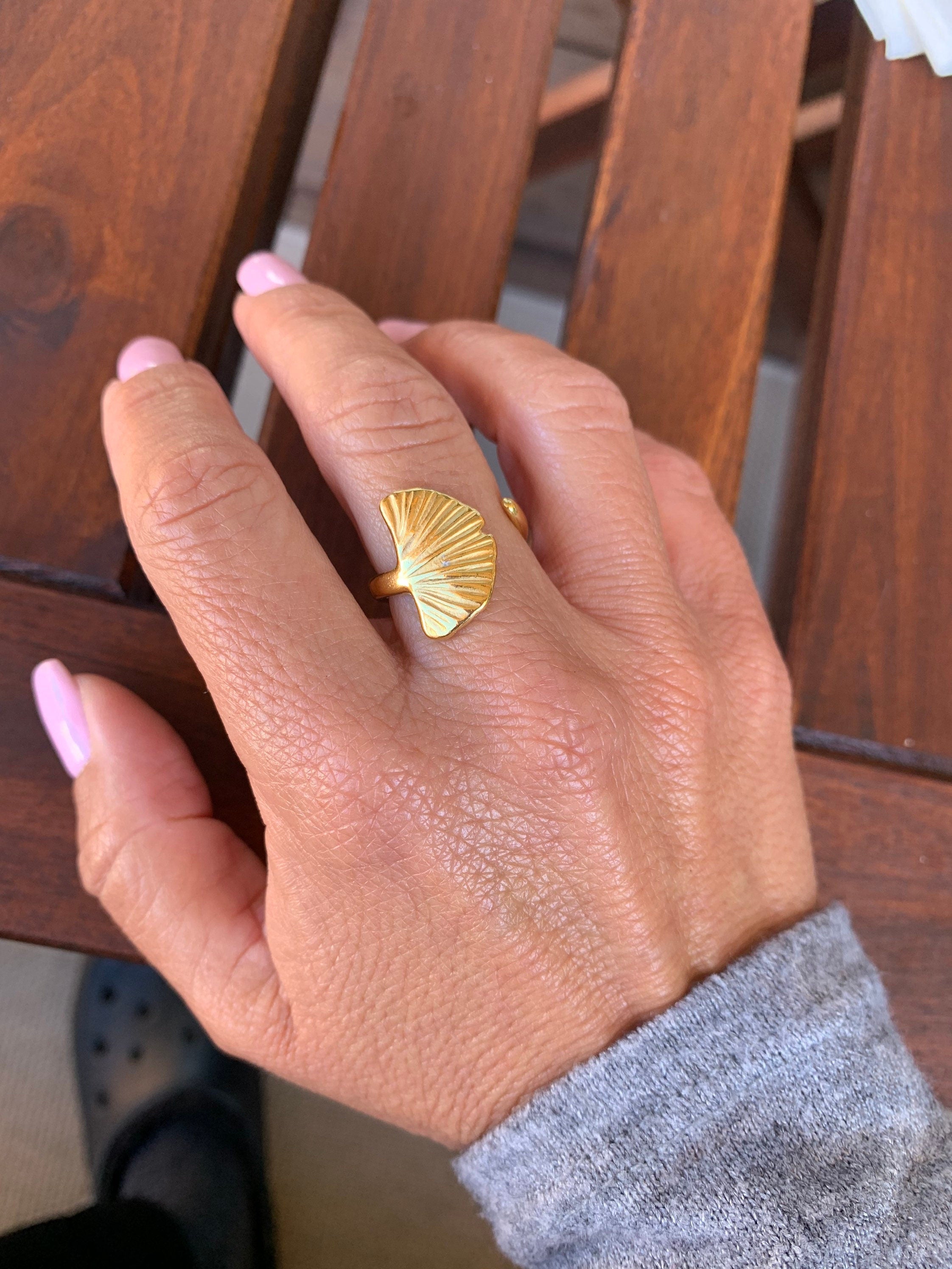 Ginkgo leaf jewelry, Ginkgo leaf ring, silver Ring, gold ring, boho jewelry, leaf ring, statement ring,  style