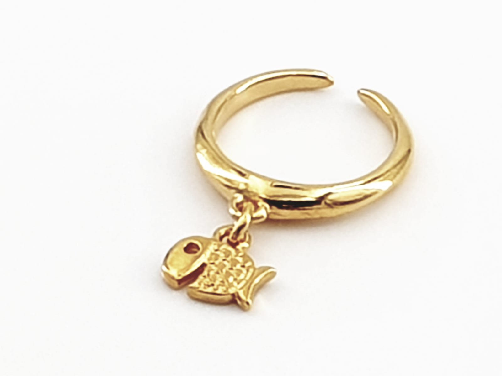 Anillo pampille, anillo con charm, Anillo colgante, anillo de pez boho, anillo de oro boho, anillo de pez, anillo de declaración, anillo boho, estilo