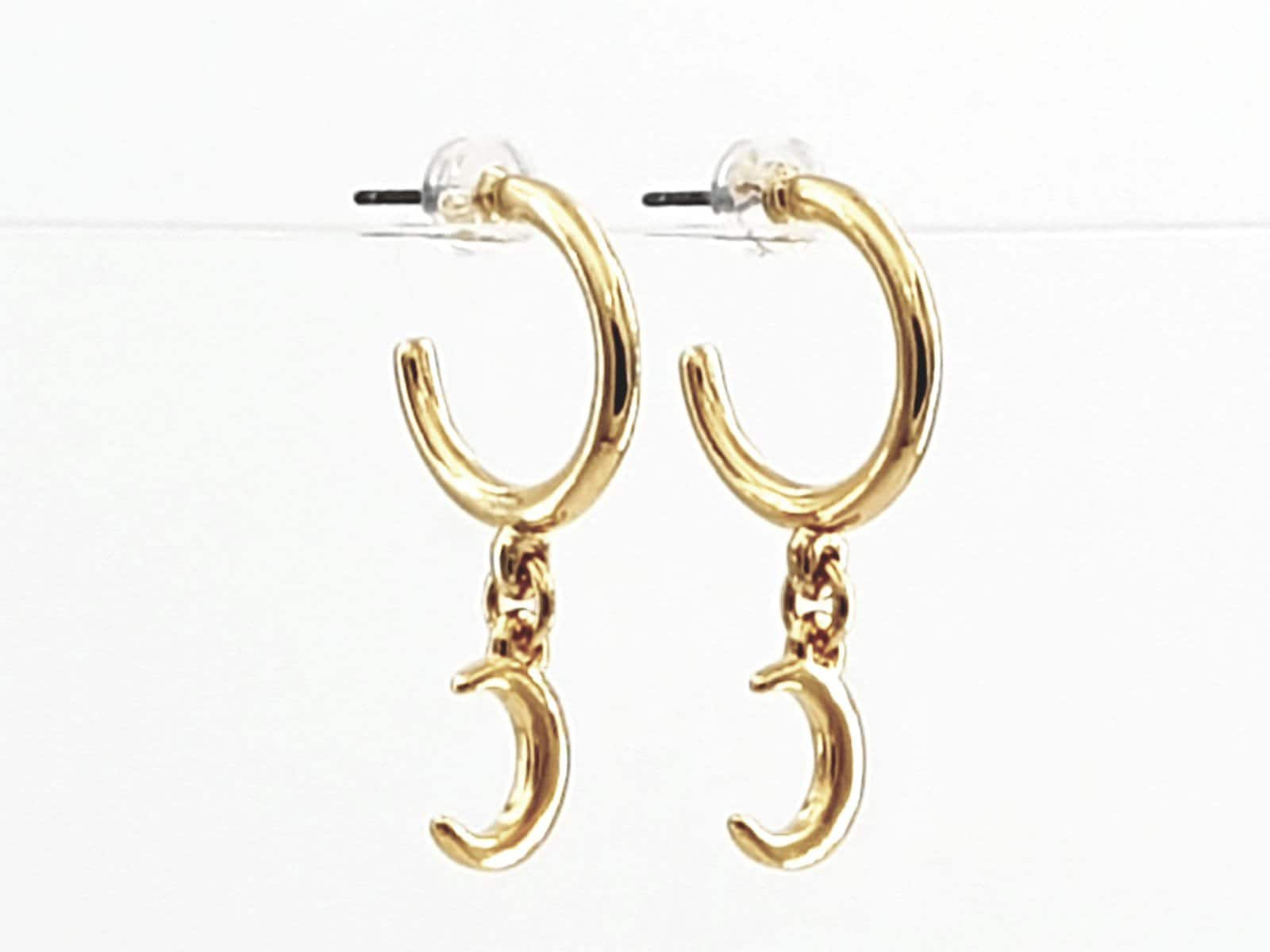 Moon earrings, hoop moon earrings, half hoop earrings, gold hoop earrings,  style