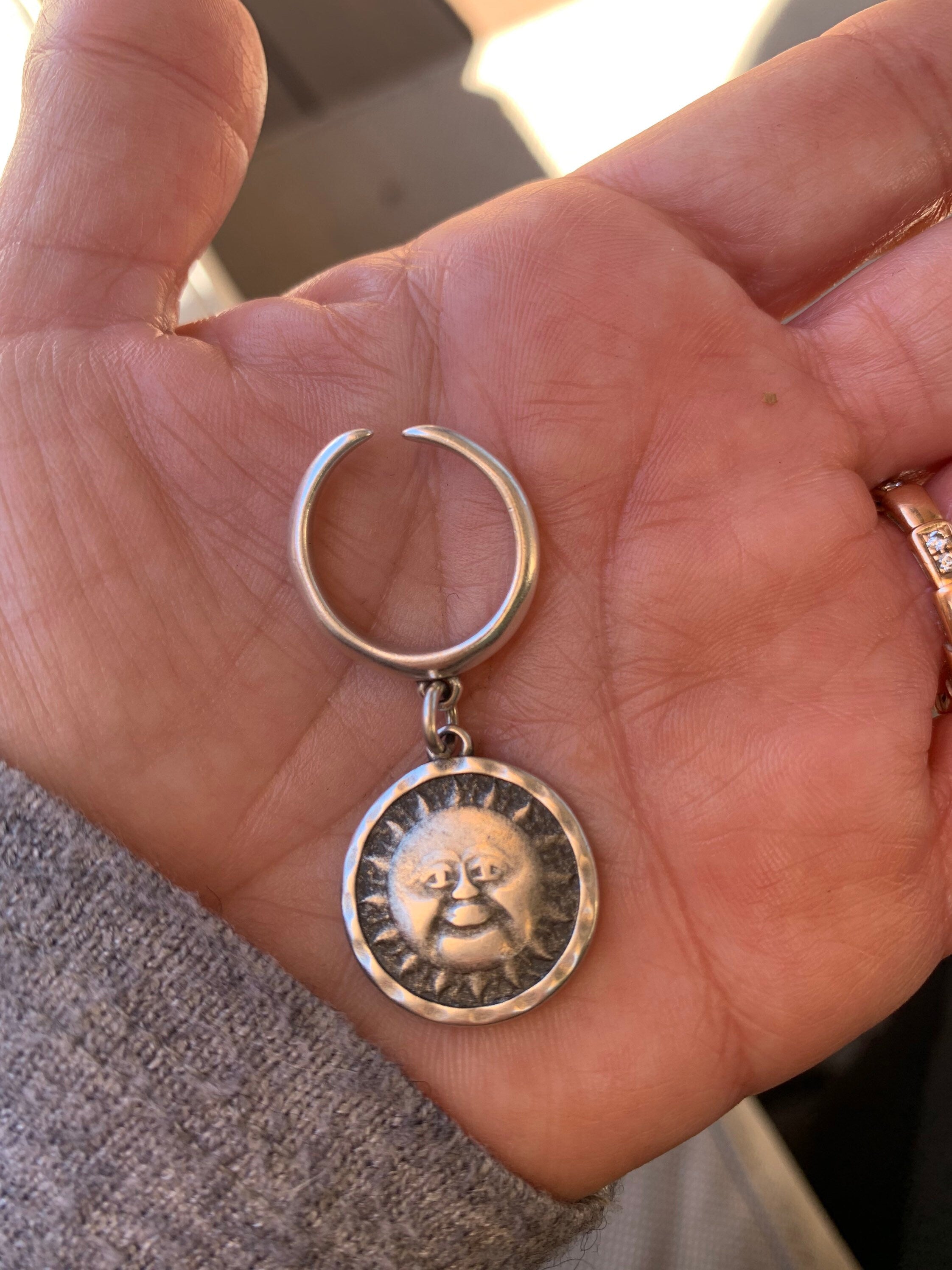 original ring with pendant coin, statement ring, silver ring for women, rock style ring, chunky ring, gift for her, symbol ring,