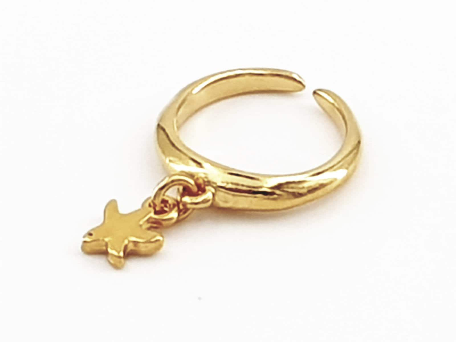 Anillo con encanto, anillo Pampille, anillo colgante estrella, anillo de plata boho, anillo de oro boho, anillo de encanto, anillo de declaración, estilo