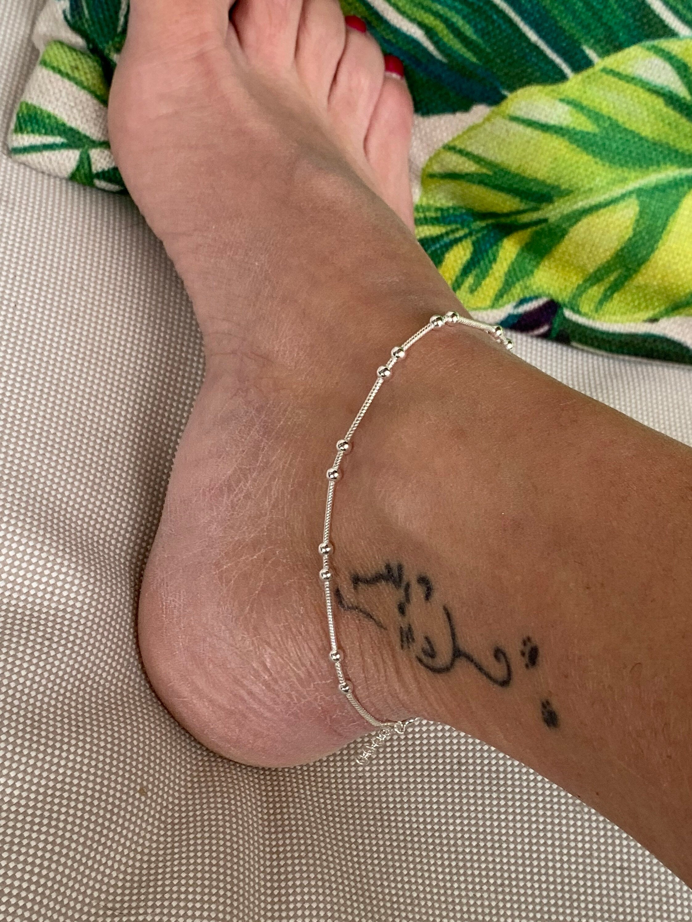 Minimalist 925 silver anklet. Delicate anklet, fine anklet, beaded anklet, women's anklet, smooth chain anklet