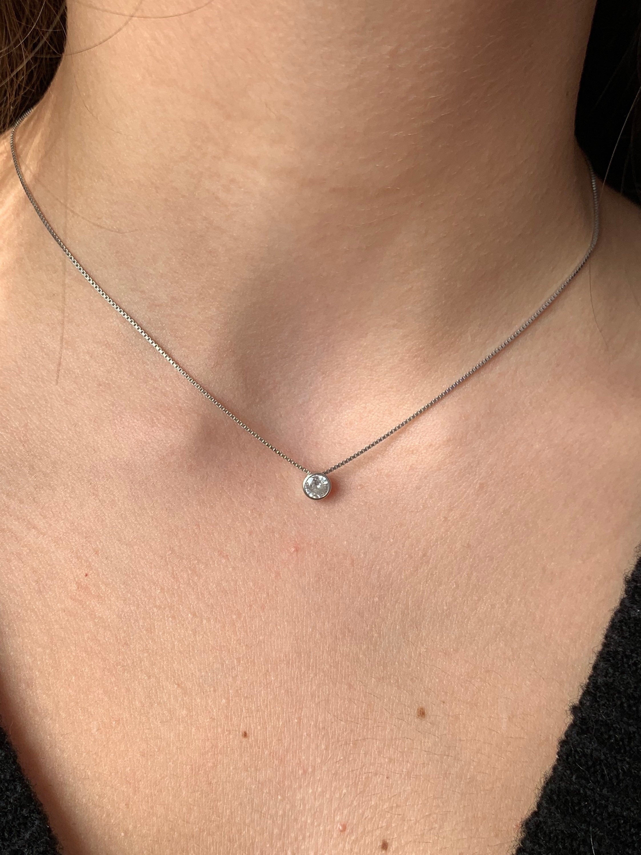 925 Sterling Silver Fine Chain Necklace, Minimalist  zircon Pendant Necklace, Minimalist Jewelry, Women's Gift, Delicate Sparkly Necklace