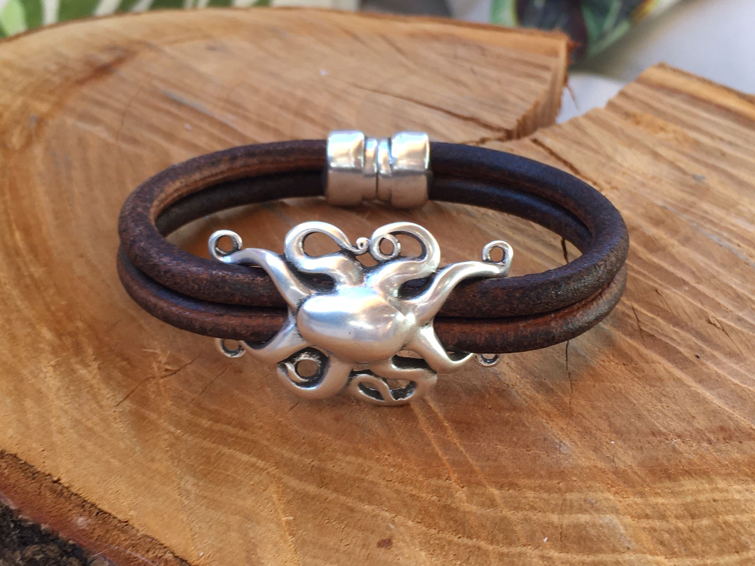 Pulsera de cuero para hombre, pulsera de pulpo, pulsera de buzos, regalo para hombres, pulsera de surfista, pulsera de marinero, varonil y masculina