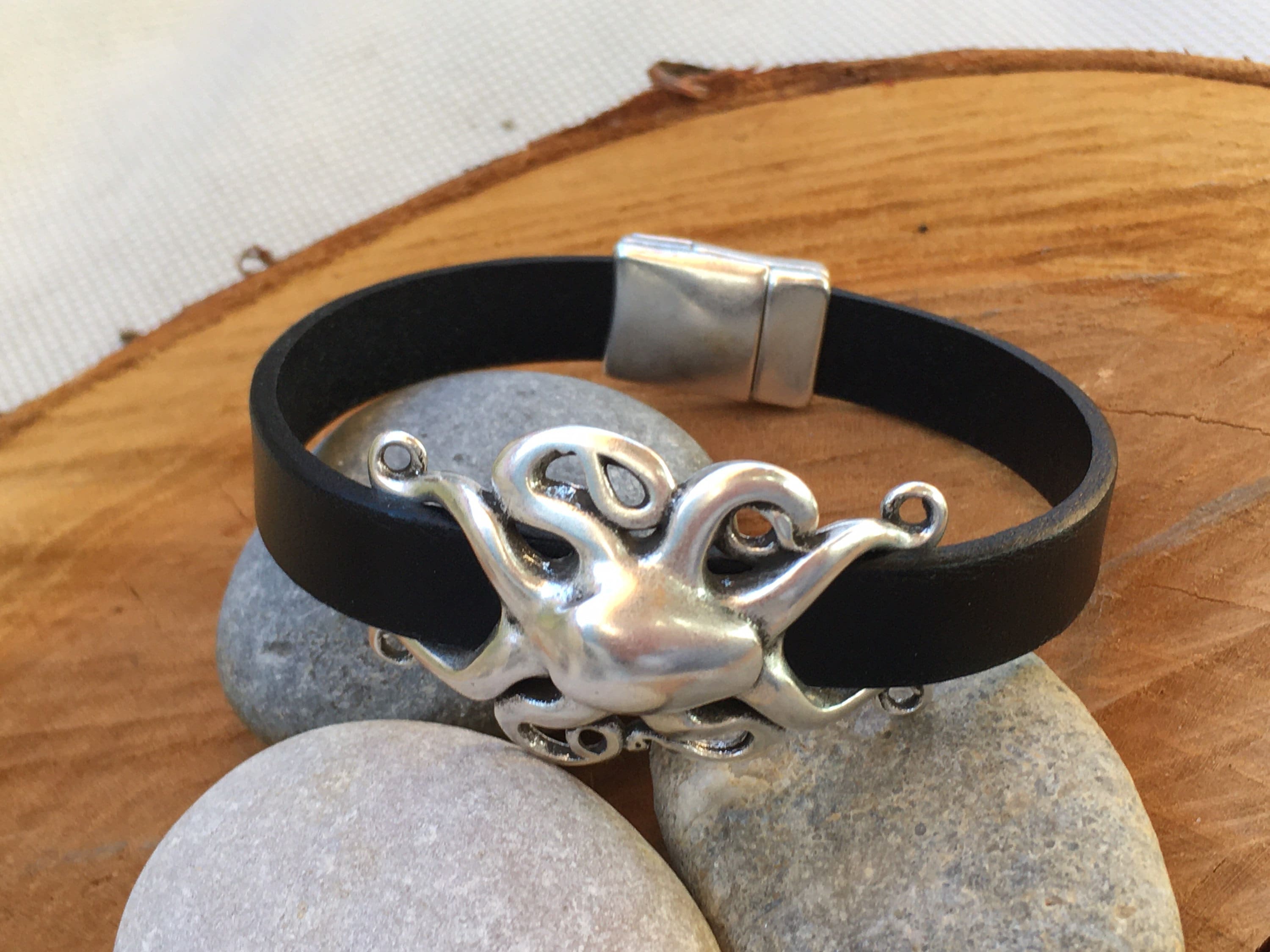 Pulsera Kraken, pulsera pulpo plata, pulsera cuentas plata, pulsera surf, regalo marino, regalo mar