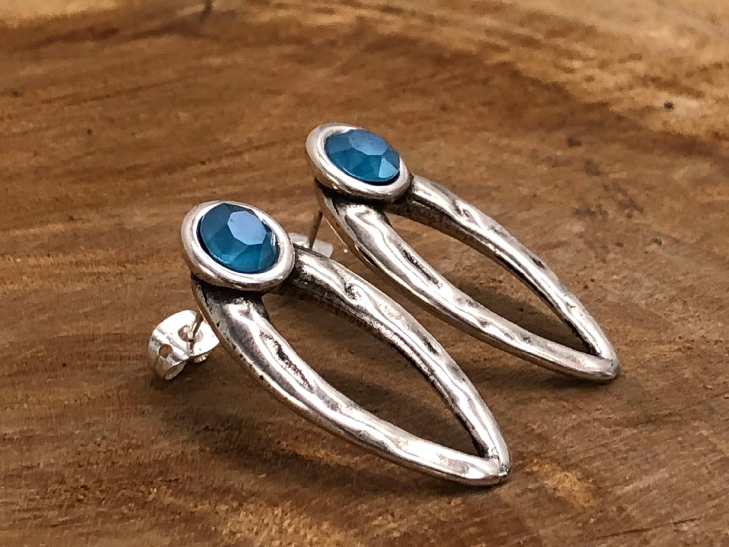 Large silver earrings, Swarovsky earrings, chunky silver earrings, blue earrings, vintage earrings,  style, statement earrings,