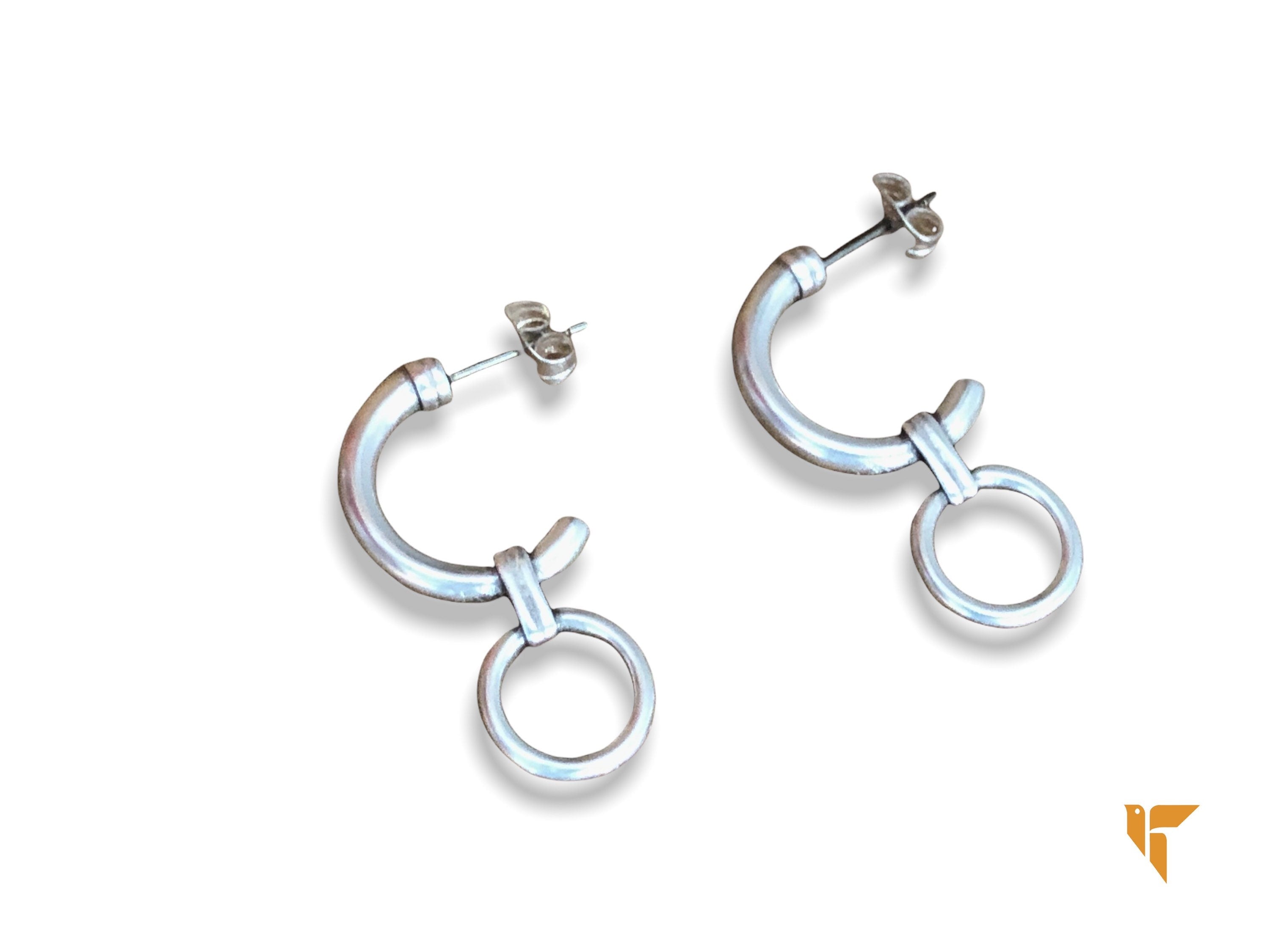 silver hoops earrings, chunky hoops earrings, chain hoops earring, men earrings, rock style earrings,  style, silver earrings, gift