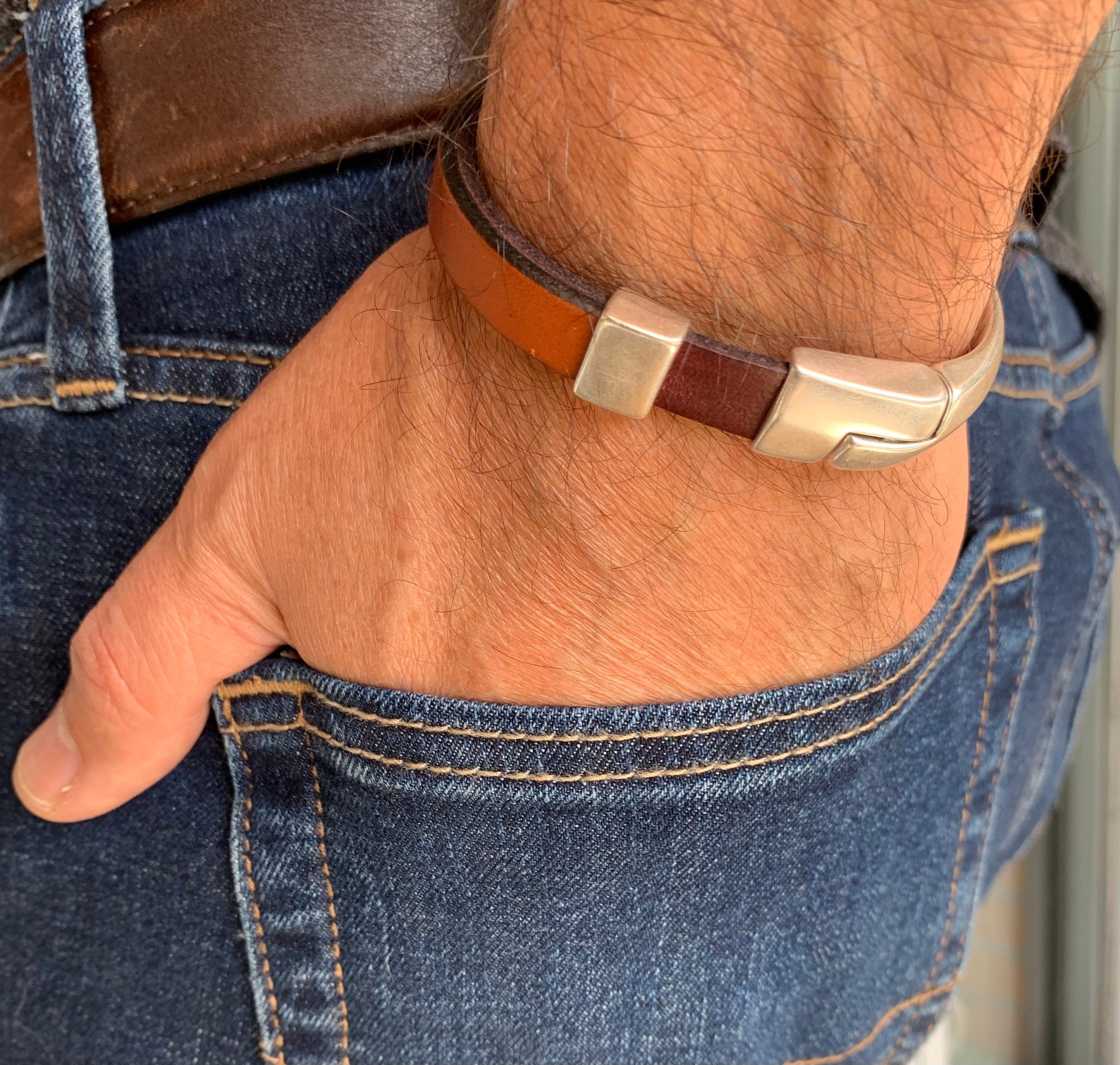 leather bracelet for men, silver half cuff bracelet, premium bracelet, elegant bracelet, business bracelet, premium leather