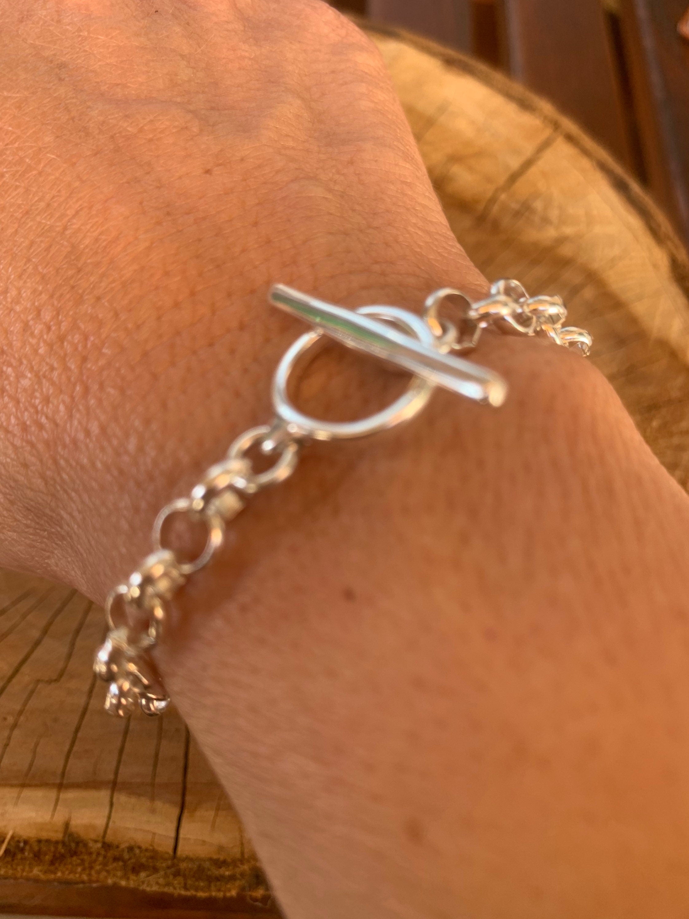 Silver chain  bracelet, chunky silver chain french, bracelet, silver bracelet,  style bracelet, woman T clasp bracelet