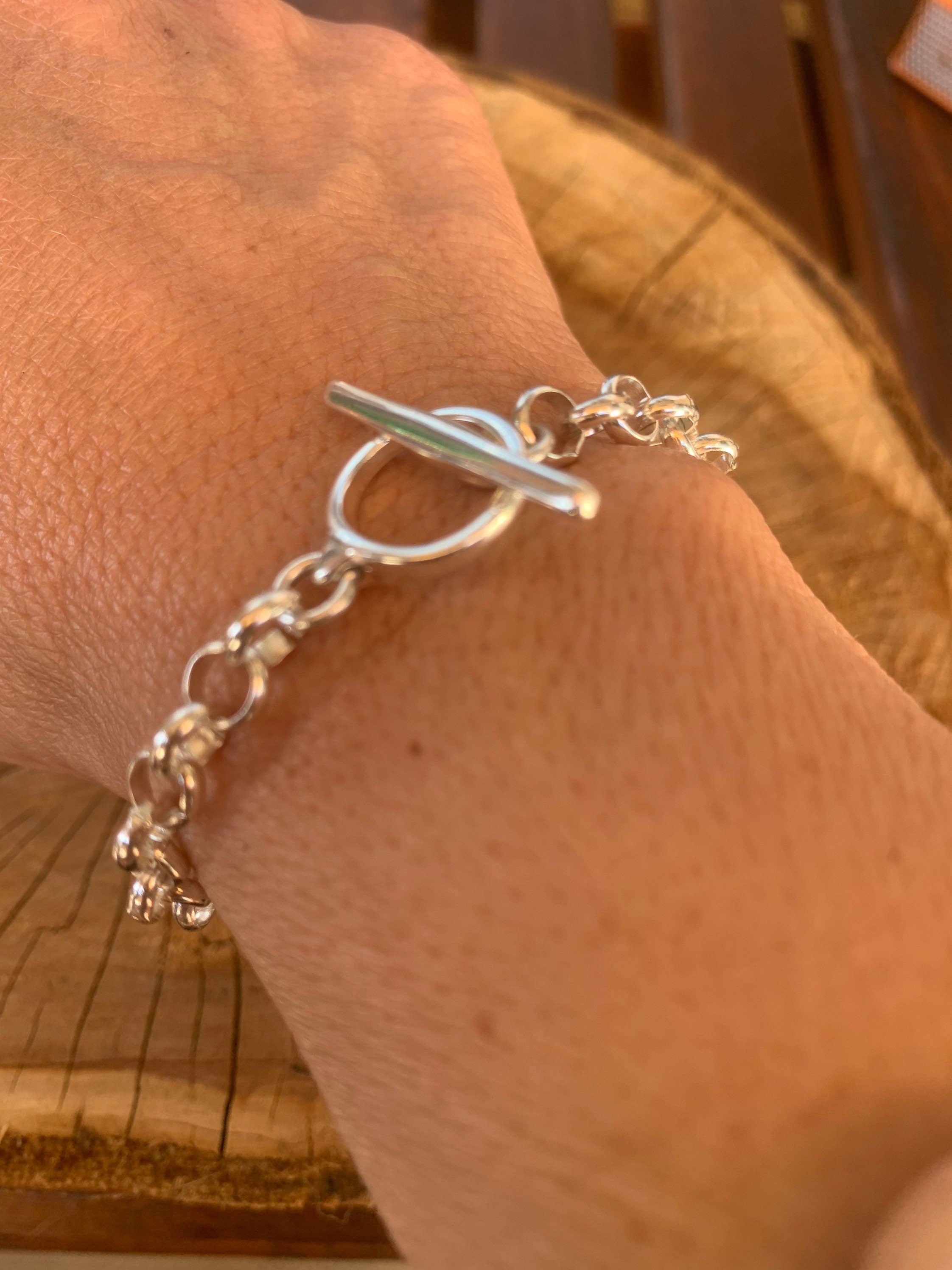 Silver chain  bracelet, chunky silver chain french, bracelet, silver bracelet,  style bracelet, woman T clasp bracelet