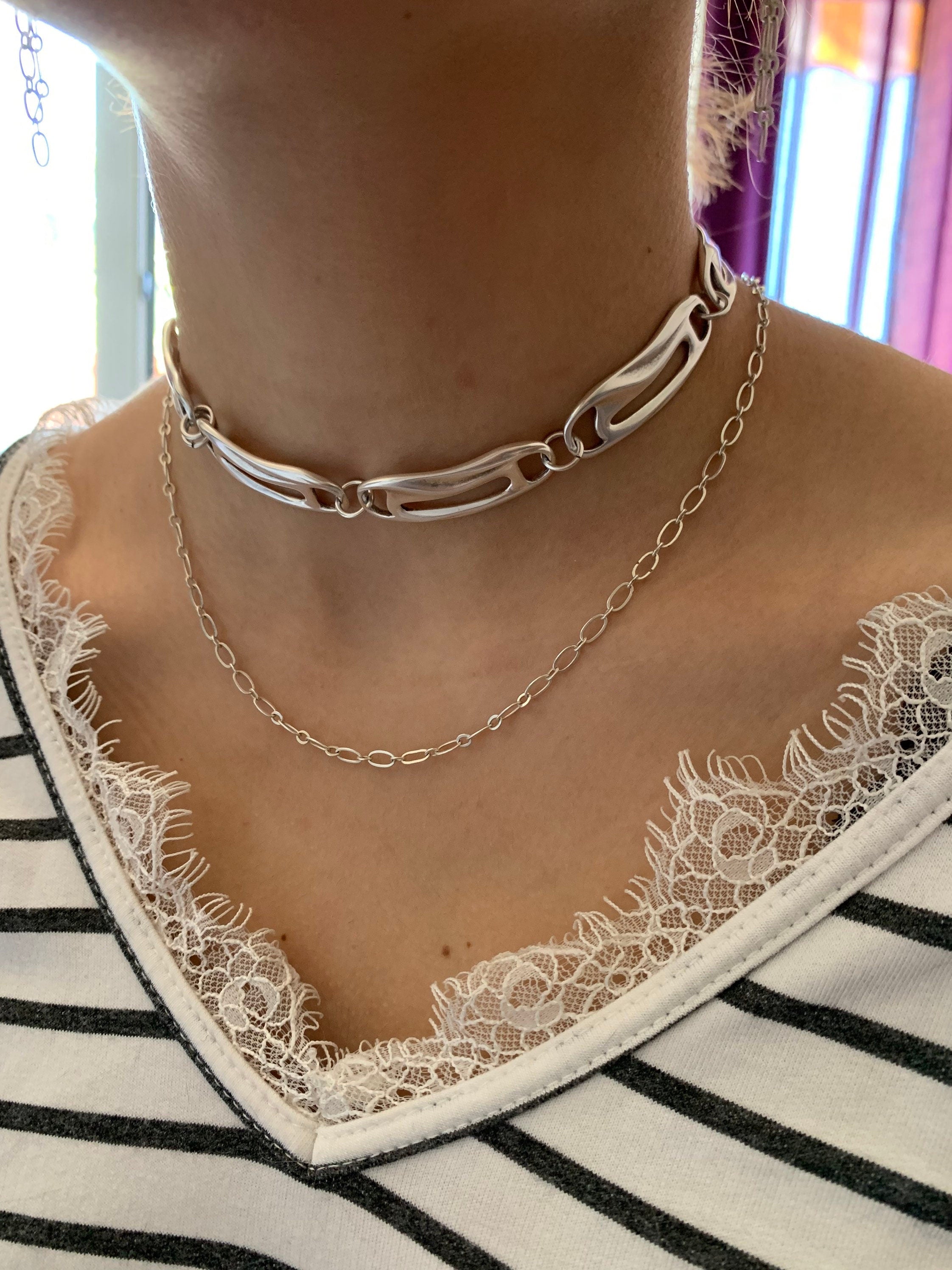 Chunky chain choker, curb chain choker, Silver chain necklace, statement silver chunky, bold silver neklace,  Style