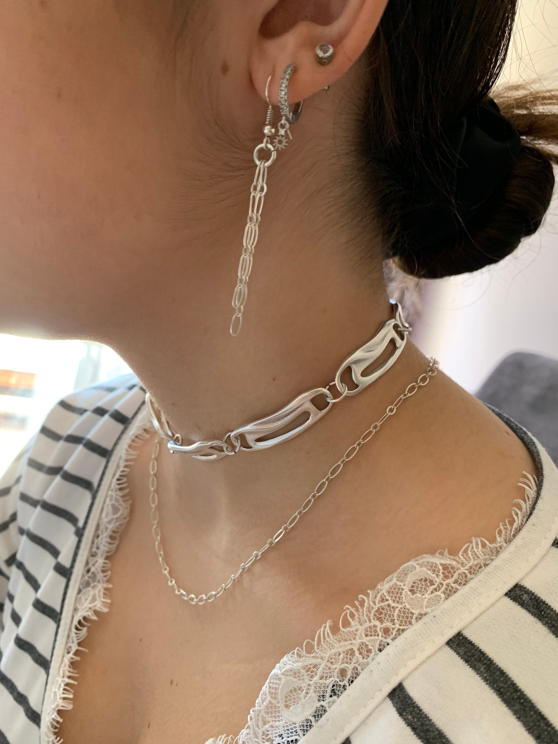 Chunky chain choker, curb chain choker, Silver chain necklace, statement silver chunky, bold silver neklace,  Style