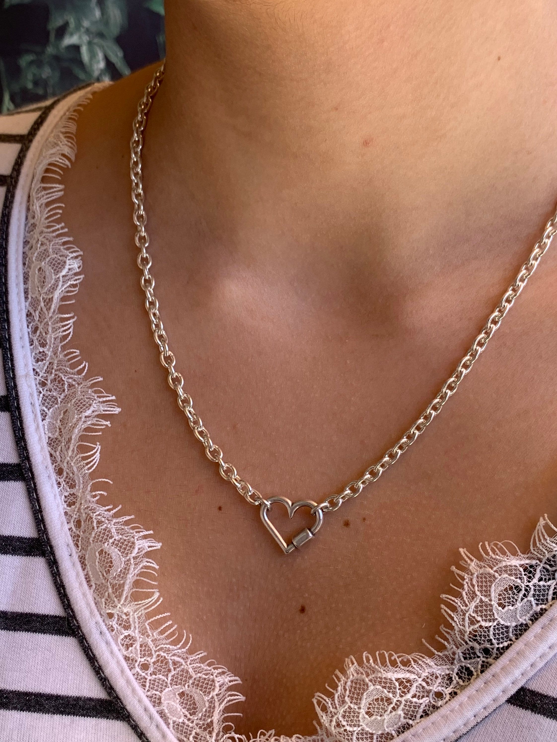 Dainty silver chain necklace, heart pendant delicate silver chain necklace, elegant chain necklace, trendy necklace,  style