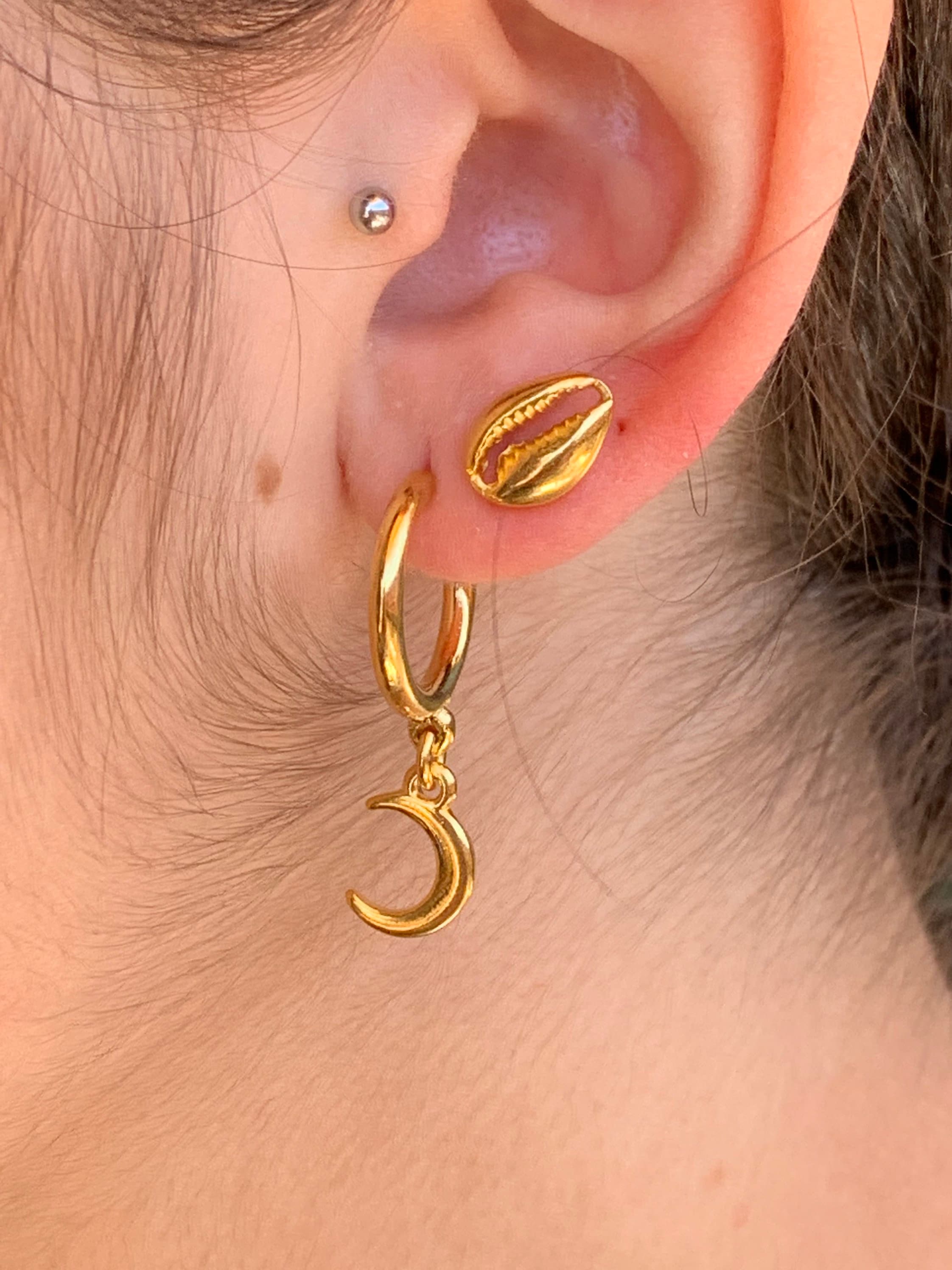 Moon earrings, hoop moon earrings, half hoop earrings, gold hoop earrings,  style