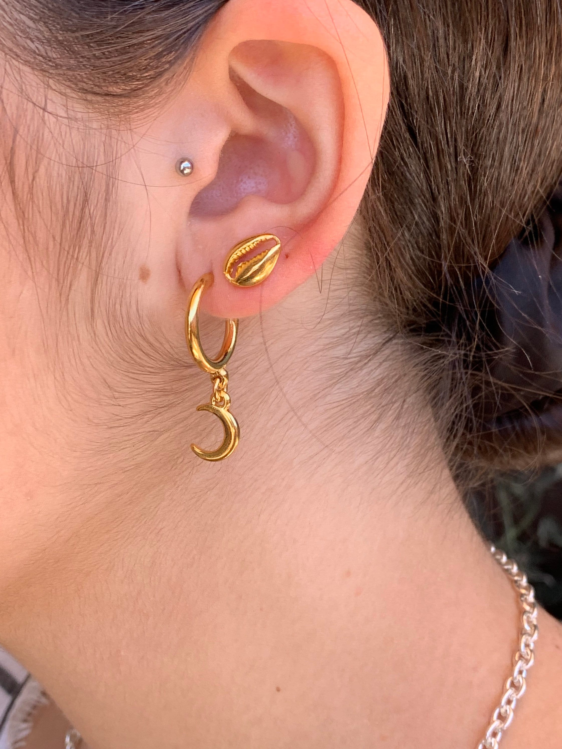 Moon earrings, hoop moon earrings, half hoop earrings, gold hoop earrings,  style