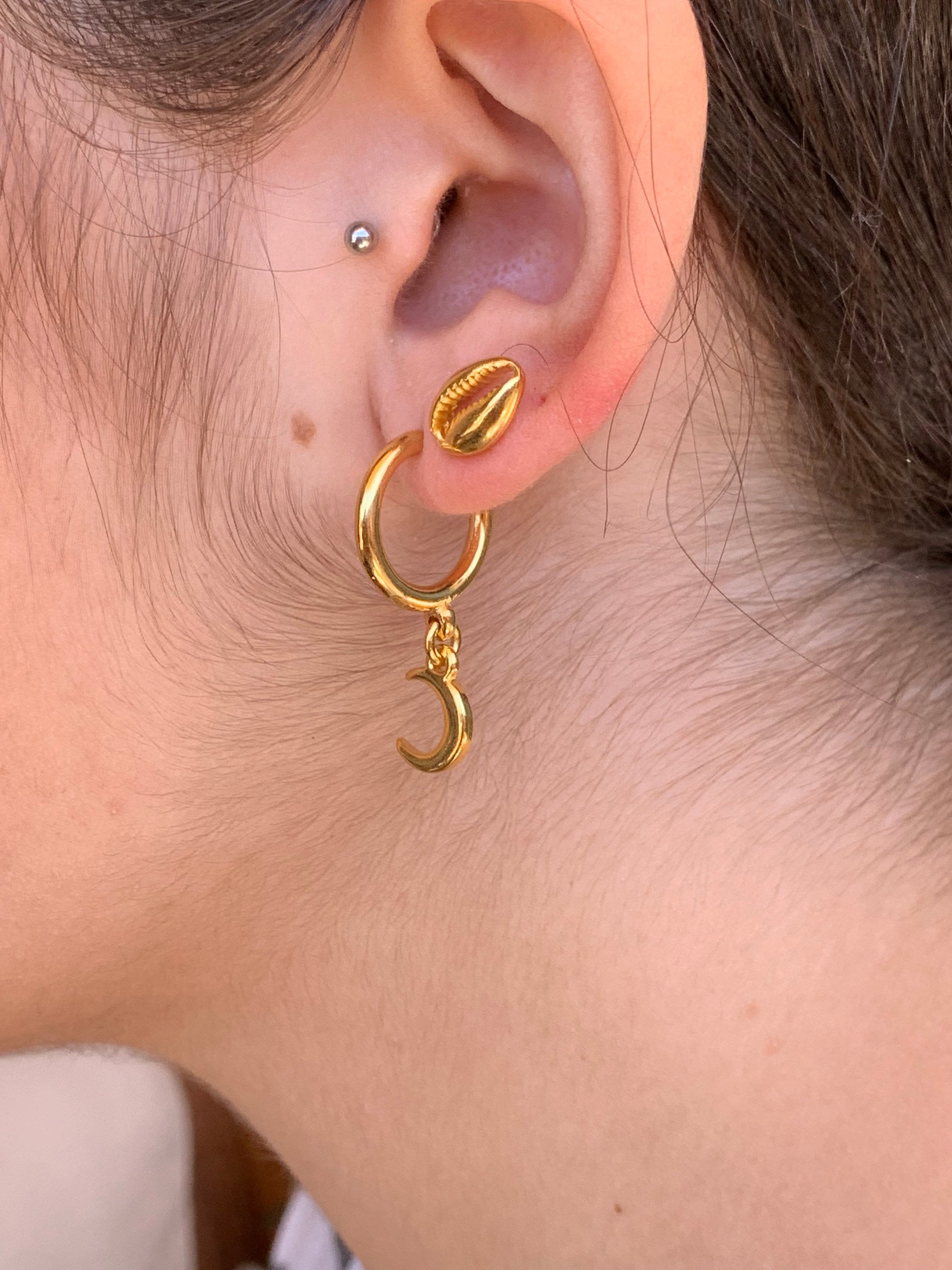 Moon earrings, hoop moon earrings, half hoop earrings, gold hoop earrings,  style