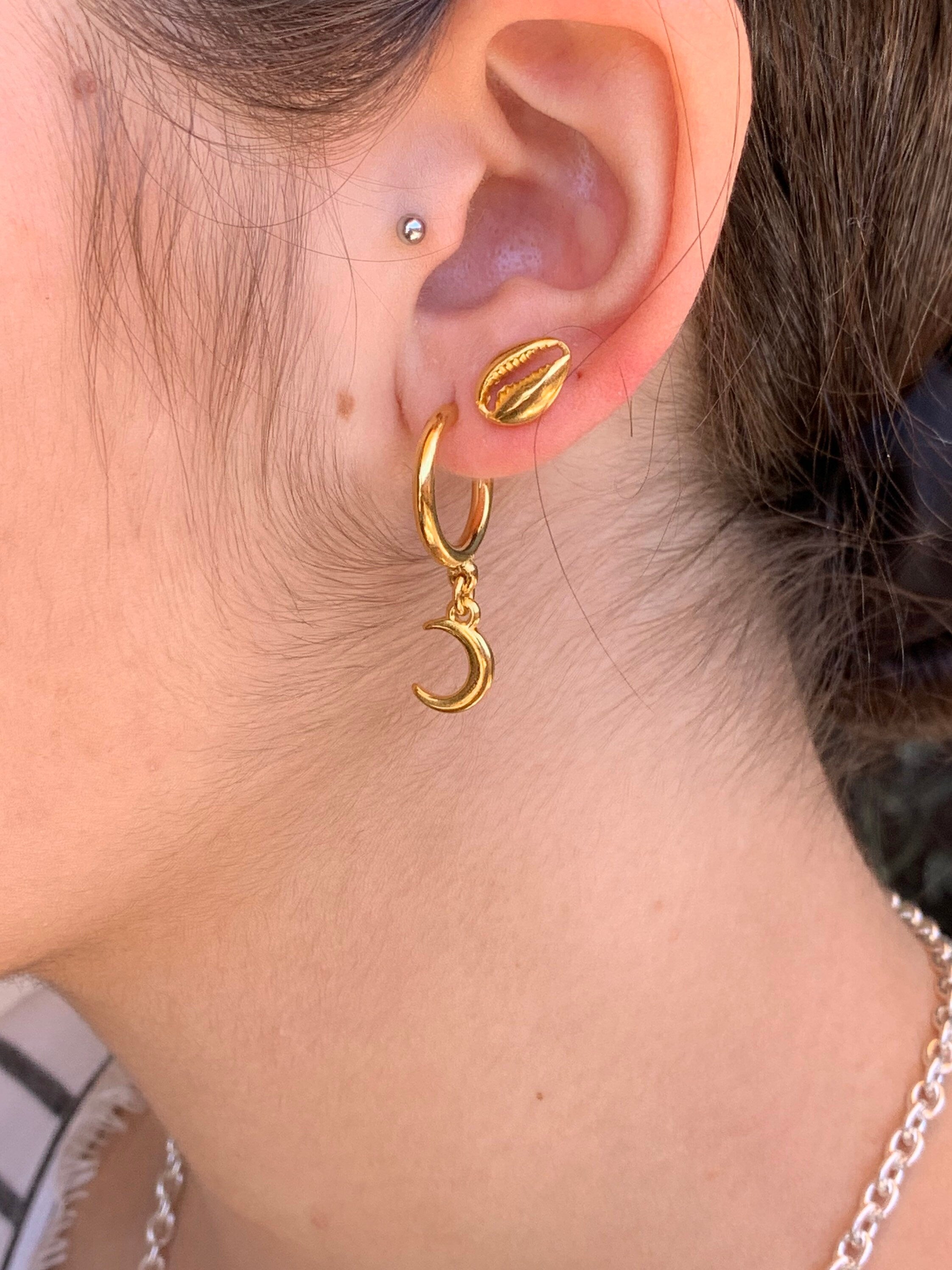 Moon earrings, hoop moon earrings, half hoop earrings, gold hoop earrings,  style