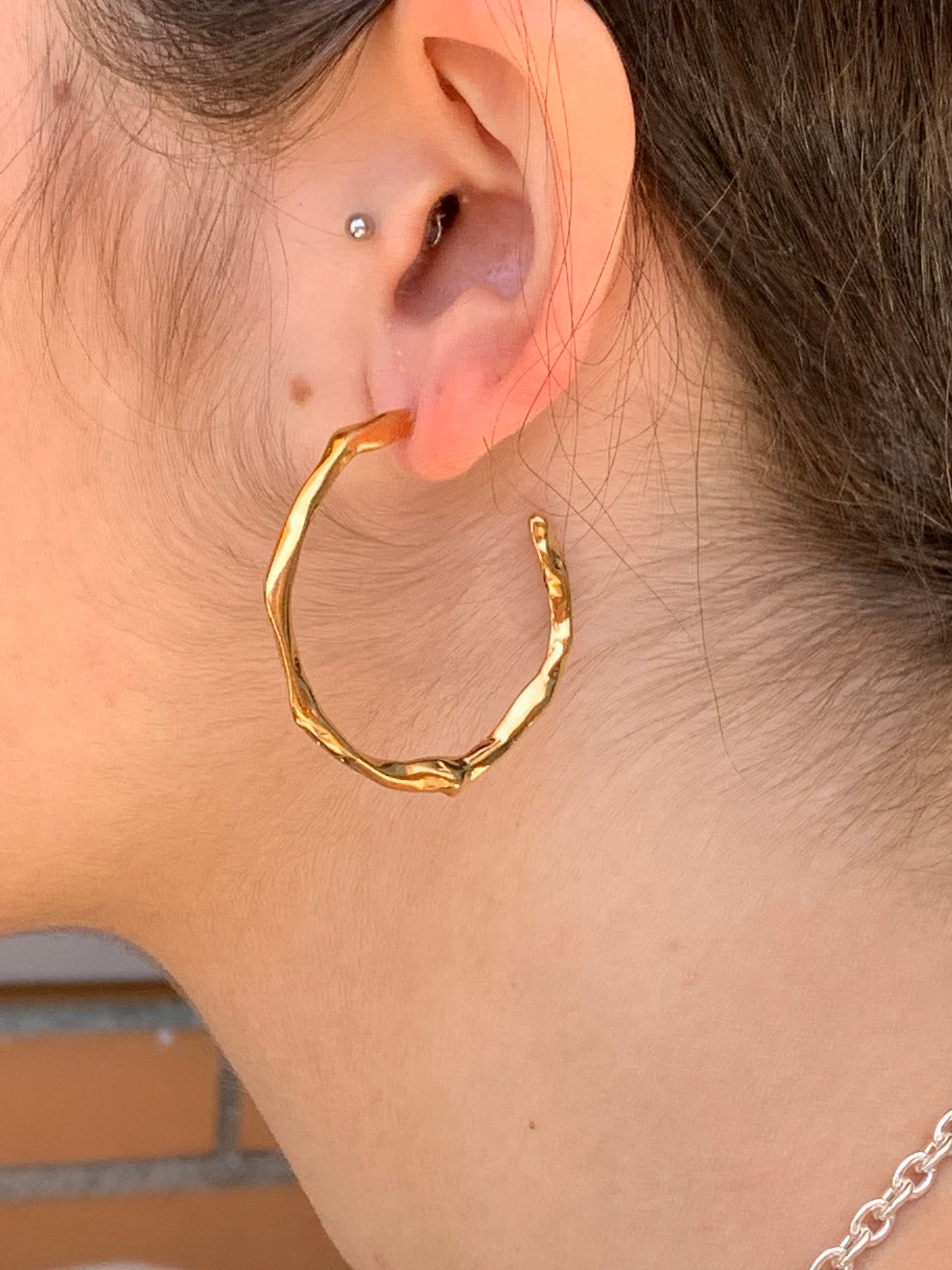 chunky gold earrings, silver and gold engraved hoop earrings, solid hoop earrings, big hoops earring, oversize hoop, , gift