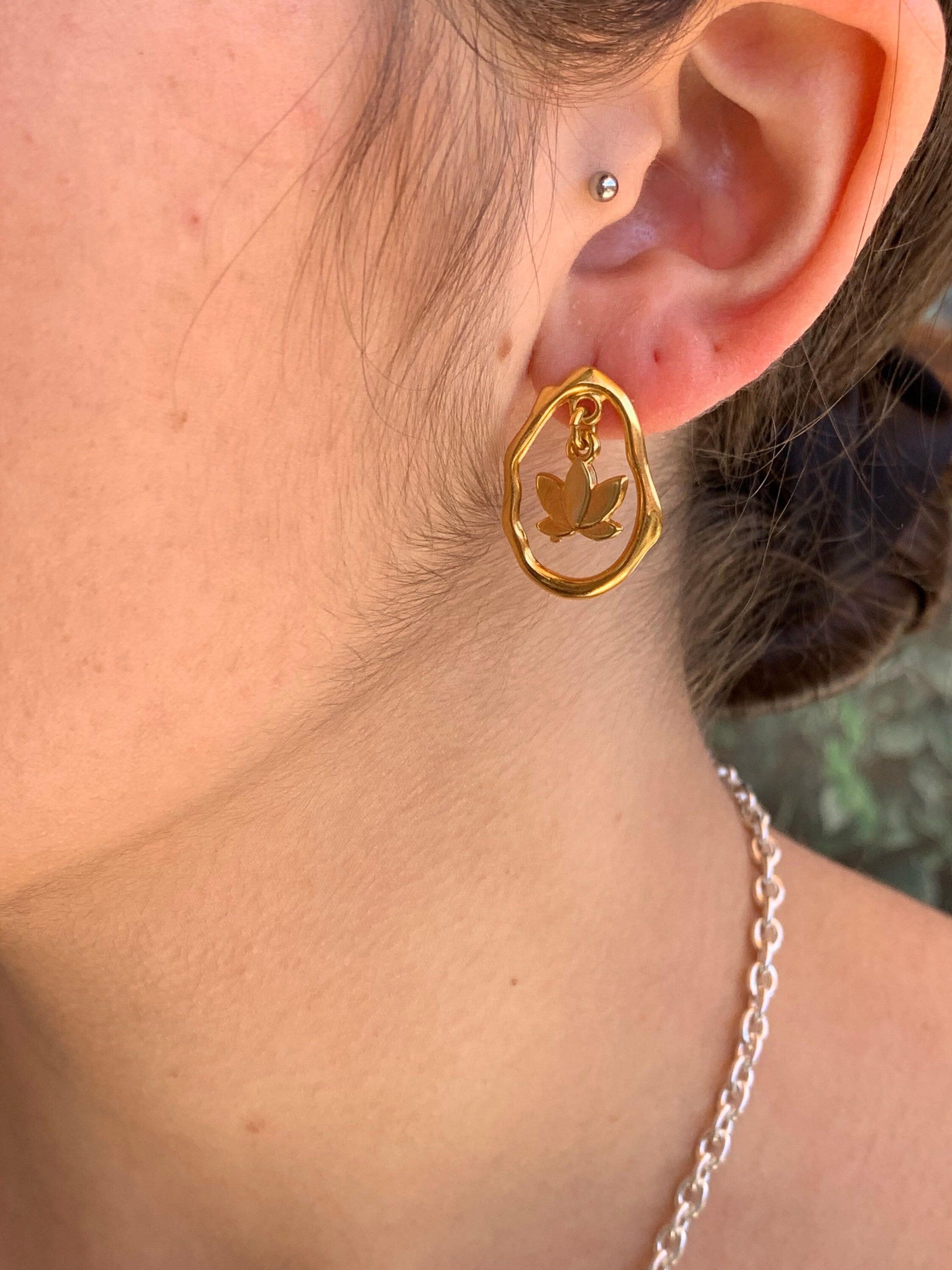 Gold earrings for woman, lotus hoop earrings, lotus earrings, statement earrings, hoops earrings,  earrings