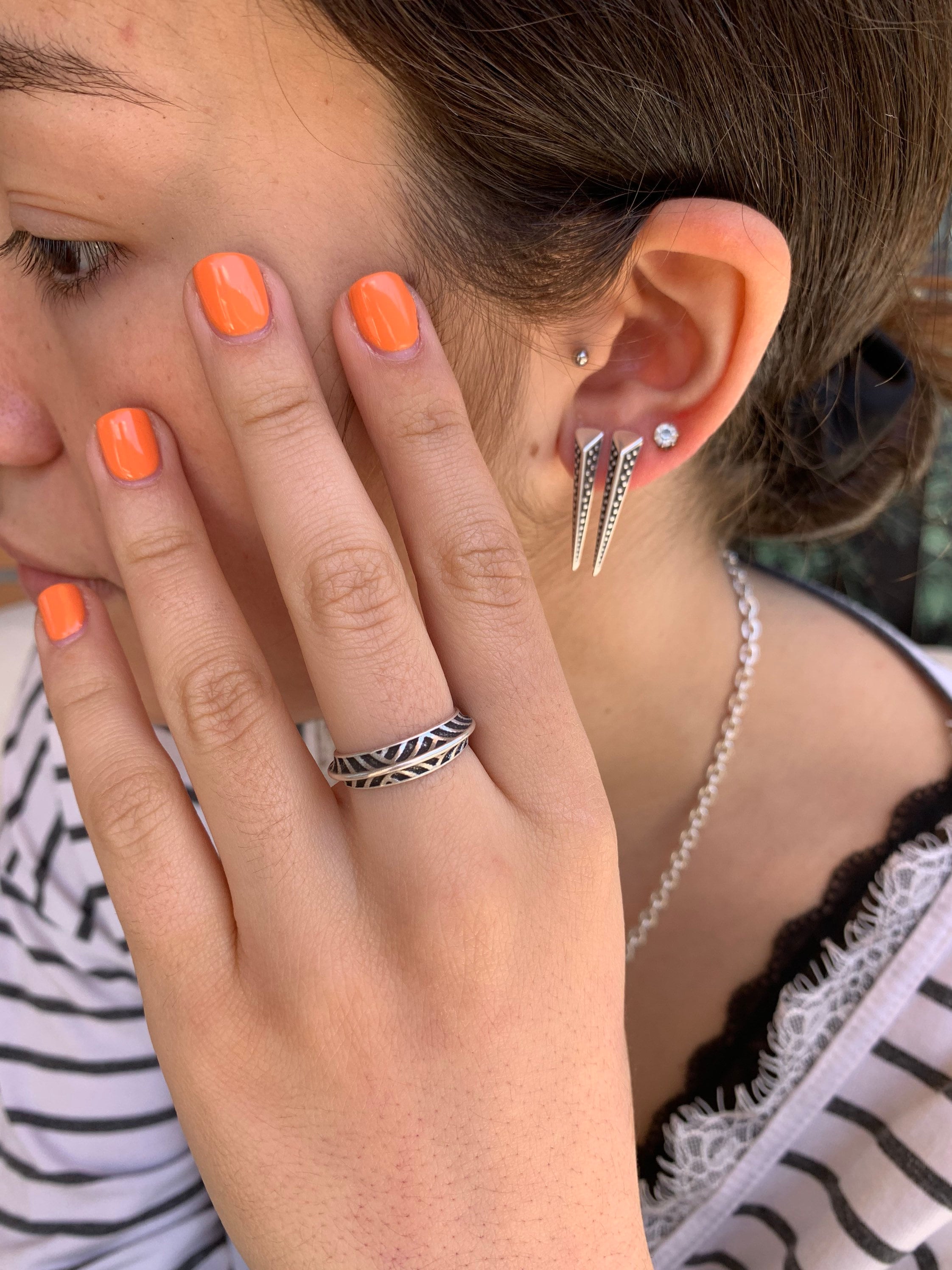 Silver rock style Earrings, punk jacket silver earrings, silver earrings, pinty earrings, spiked earrings, statement