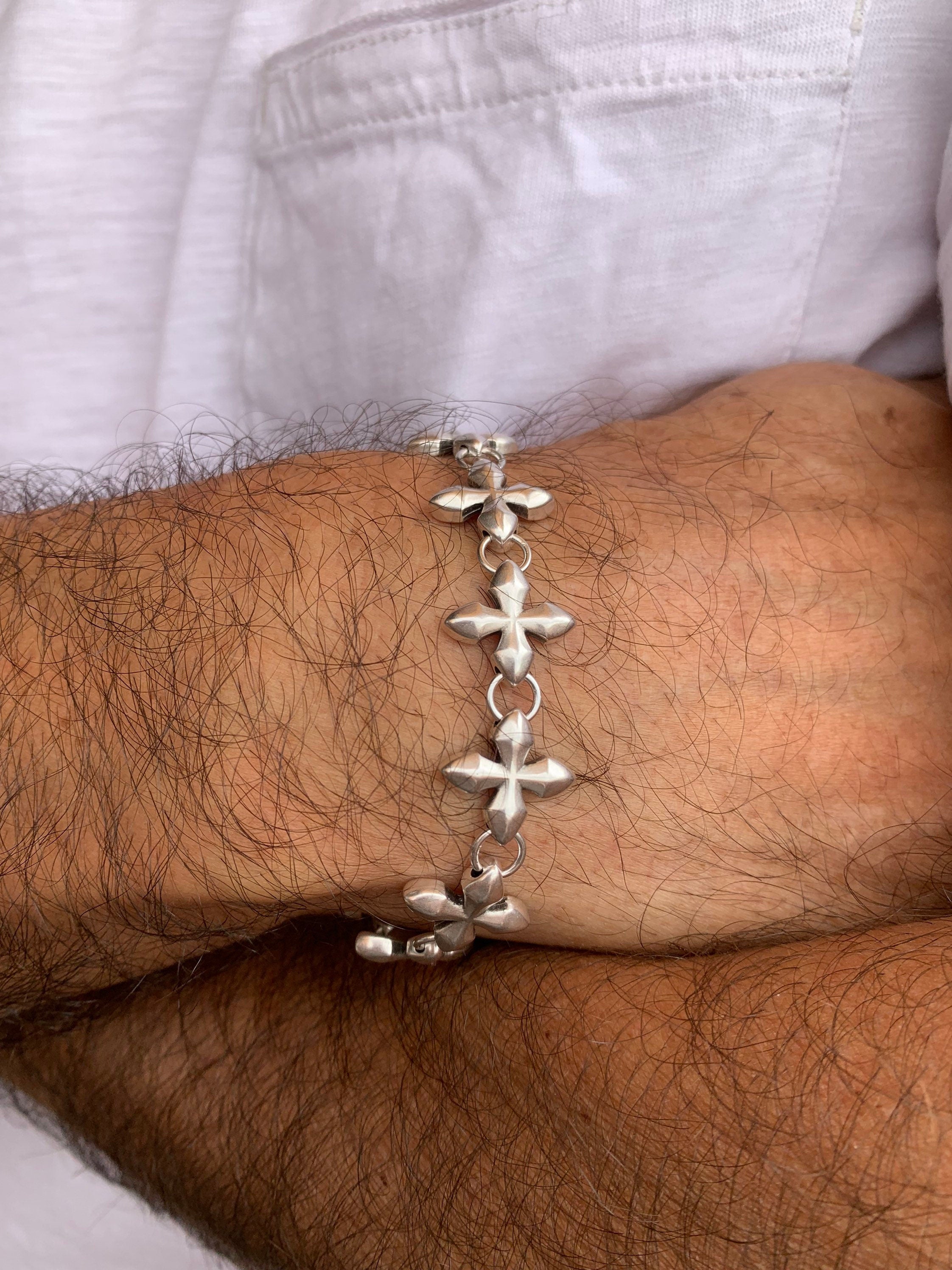 Cross bracelet for men, silver bracelet, medieval bracelet, bulky bracelet, cross bracelet, templar bracelet, metal bracelet for men