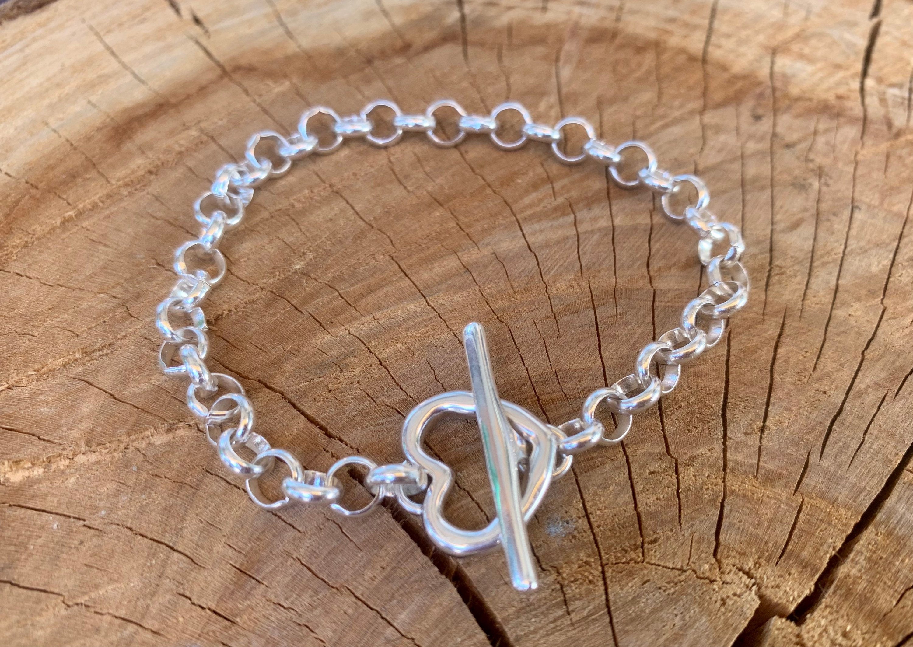 Silver chain heart bracelet, big link silver chain heart bracelet, chain bracelet,  style bracelet, woman silver bracelet