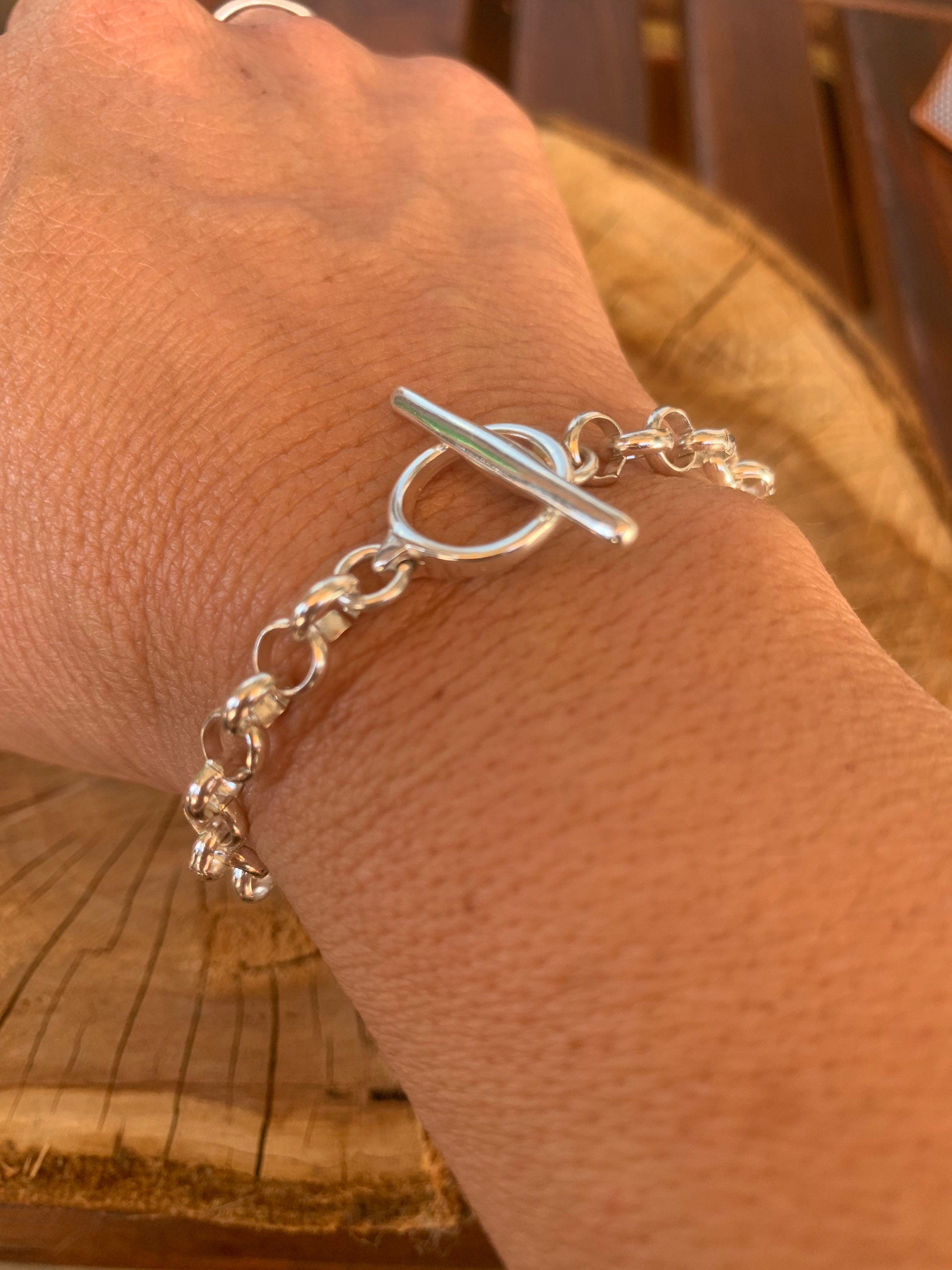 Silver chain  bracelet, chunky silver chain french, bracelet, silver bracelet,  style bracelet, woman T clasp bracelet