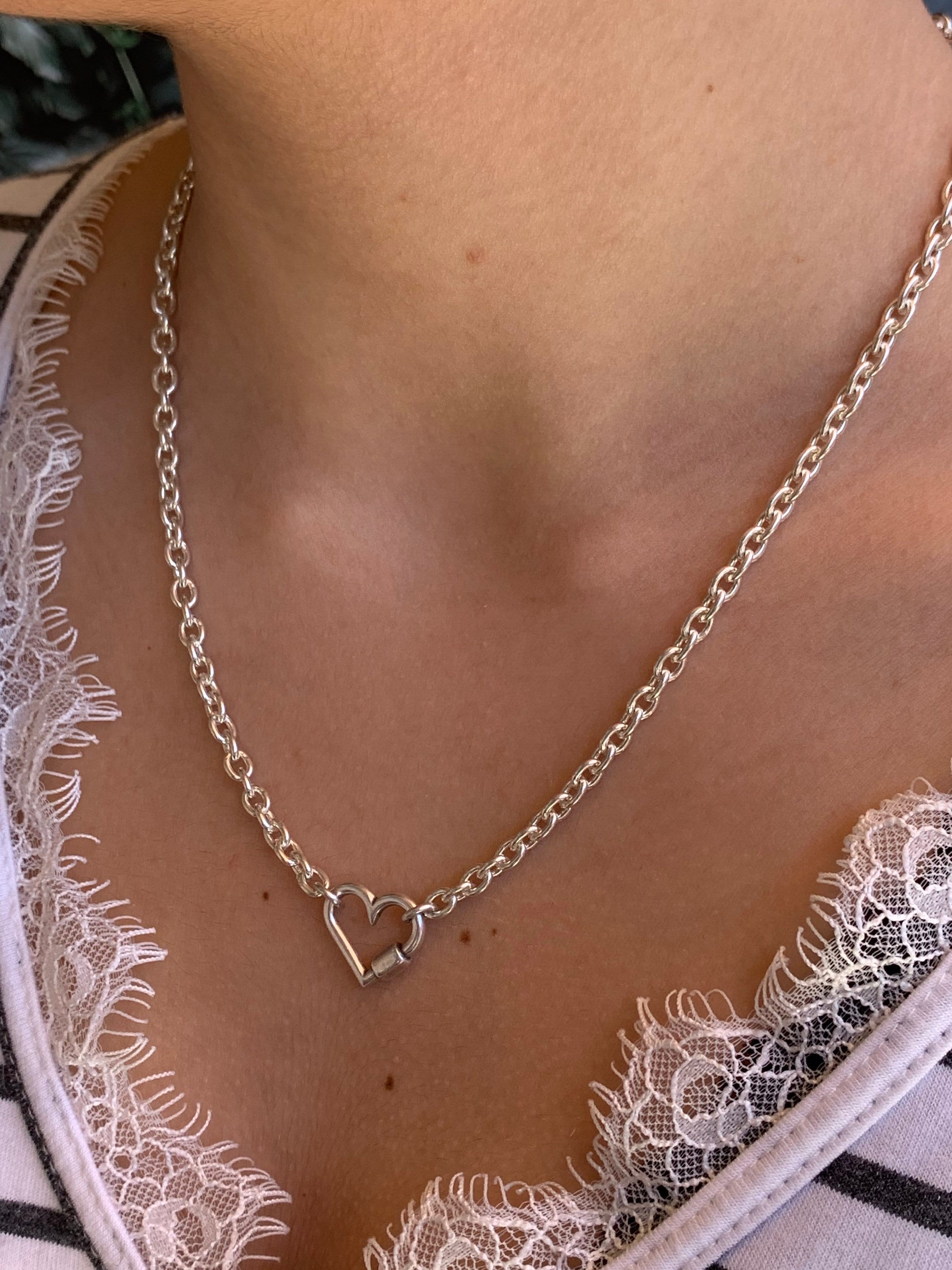 Dainty silver chain necklace, heart pendant delicate silver chain necklace, elegant chain necklace, trendy necklace,  style