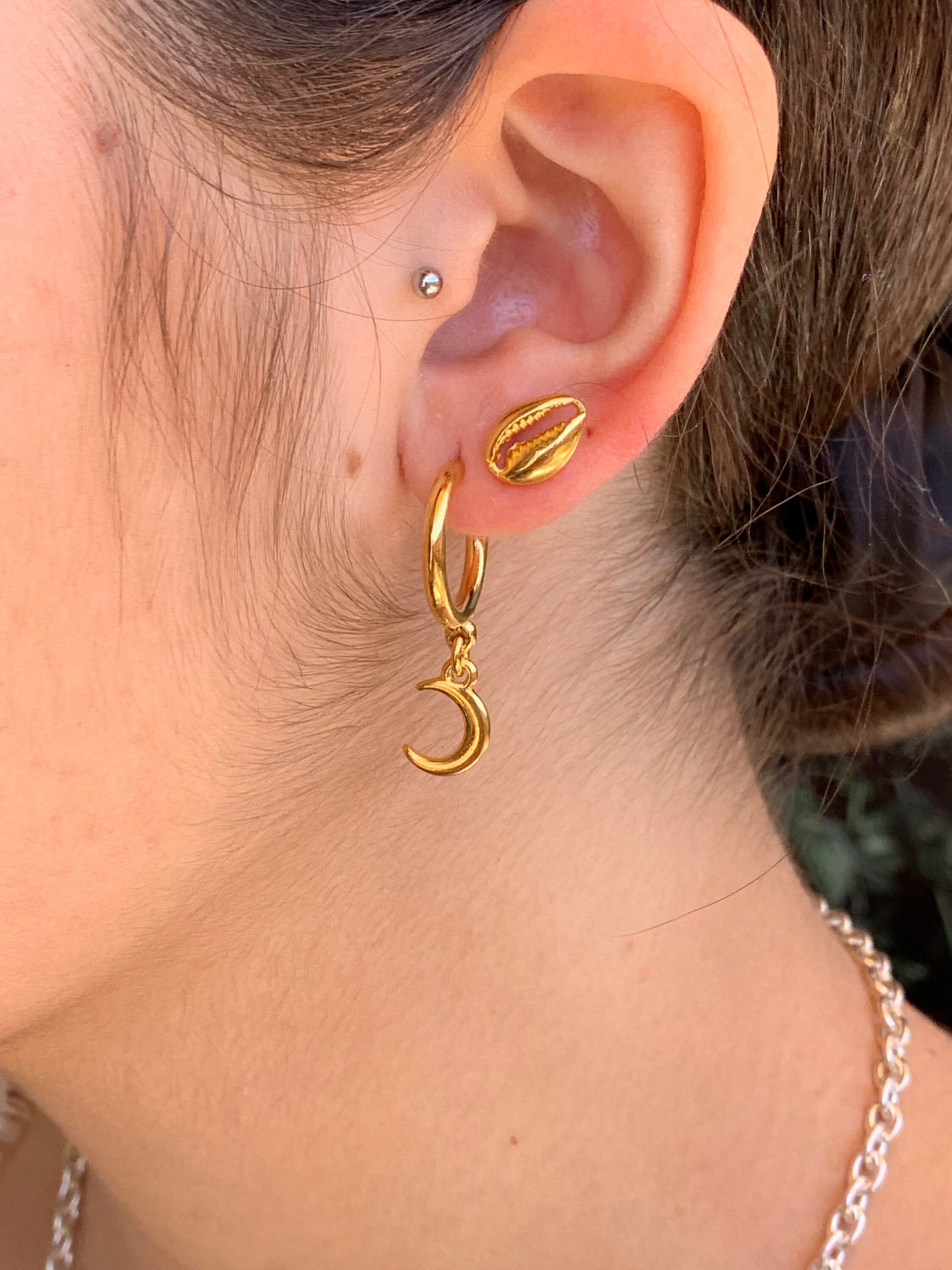 Pendientes de concha, pendientes de concha de oro, pendientes de animales, joyería de playa, pendientes de surf, joyería de animales, pendientes de playa,