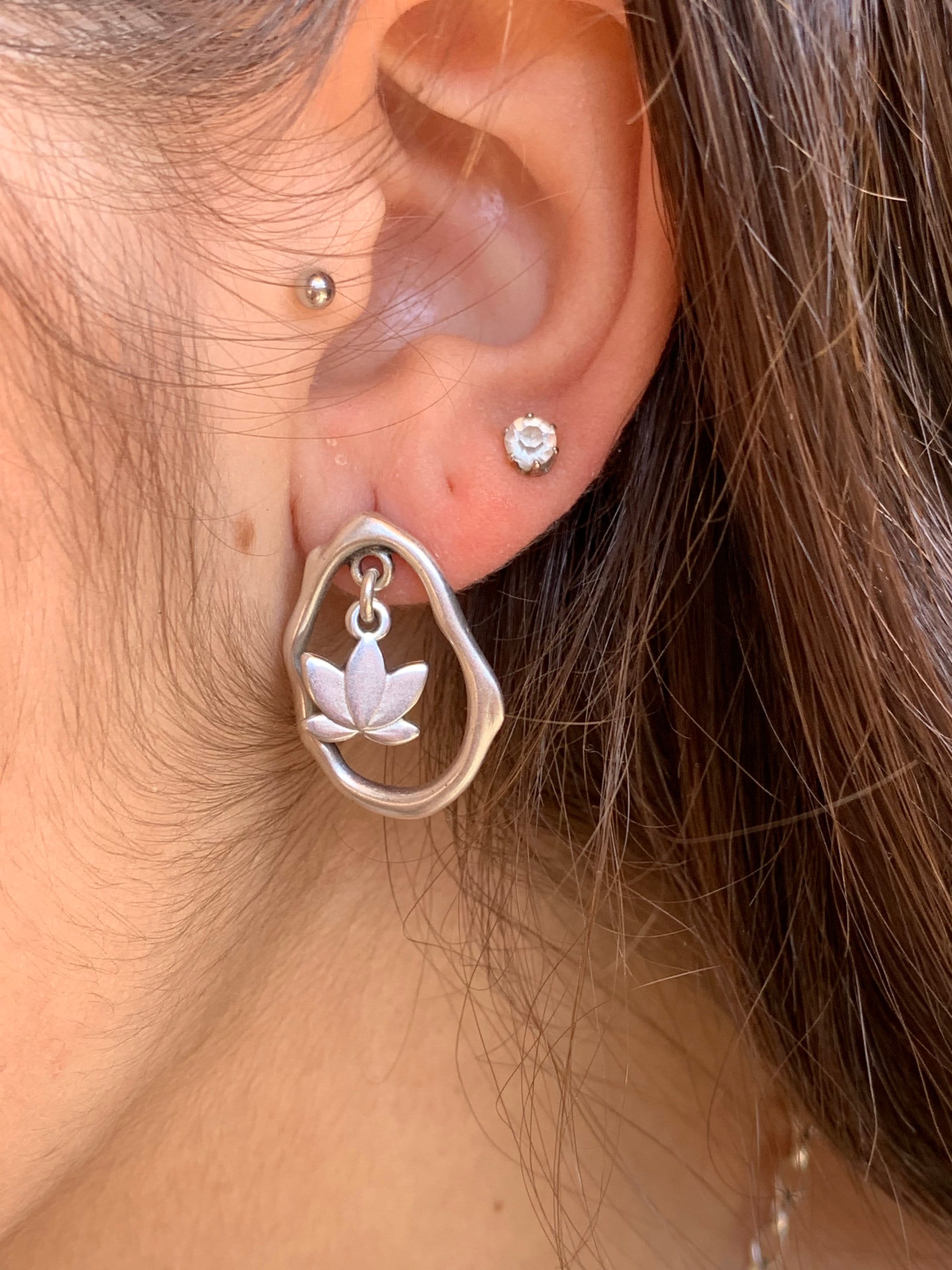 Pendientes de plata para mujer, pendientes colgantes, pendientes de loto, pendientes llamativos, pendientes de aro, pendientes