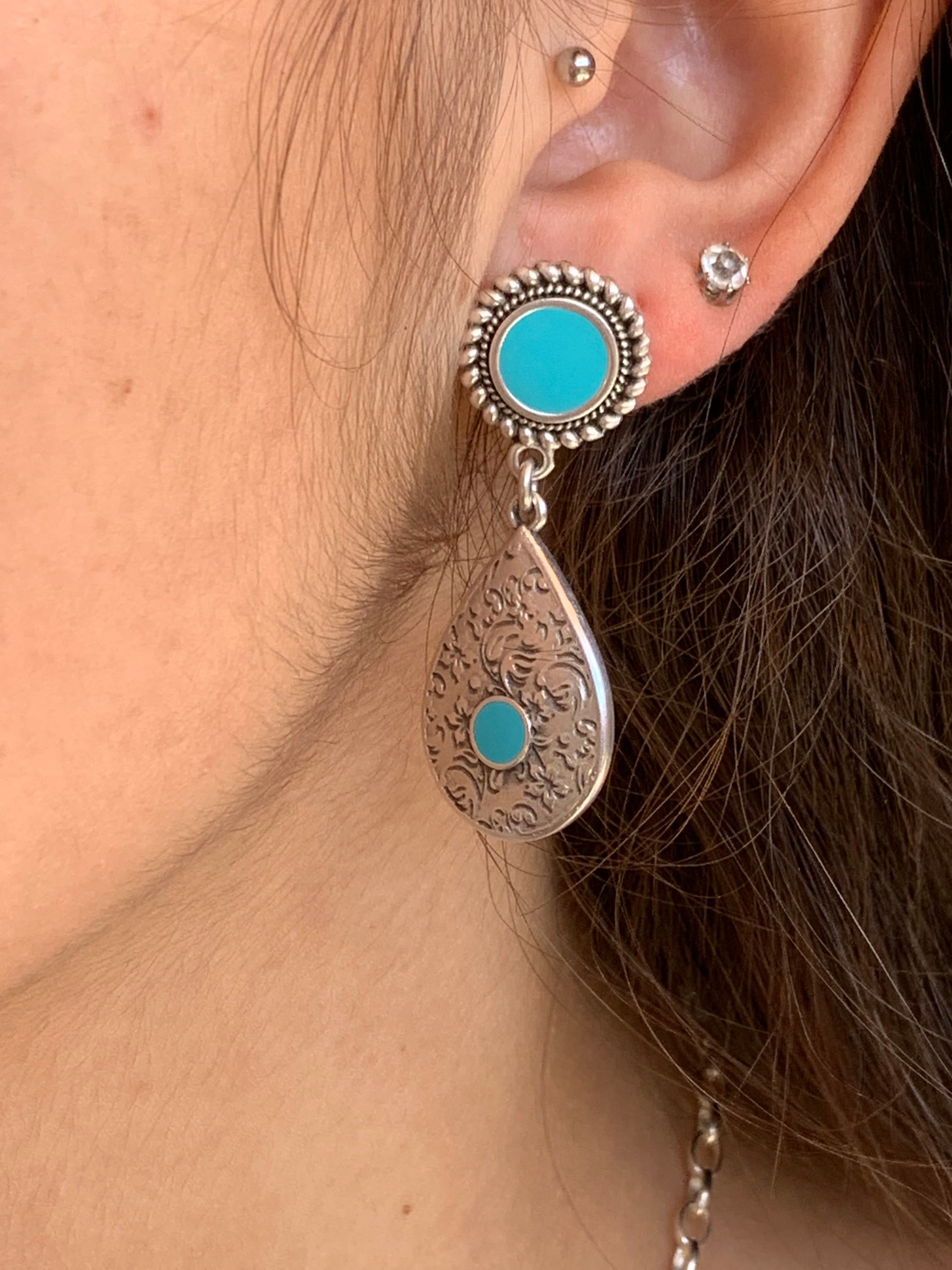 Long tear earrings, ethnic earrings, large tribal earrings, chunky silver earrings, blue earrings,  style; Turkish earrings,