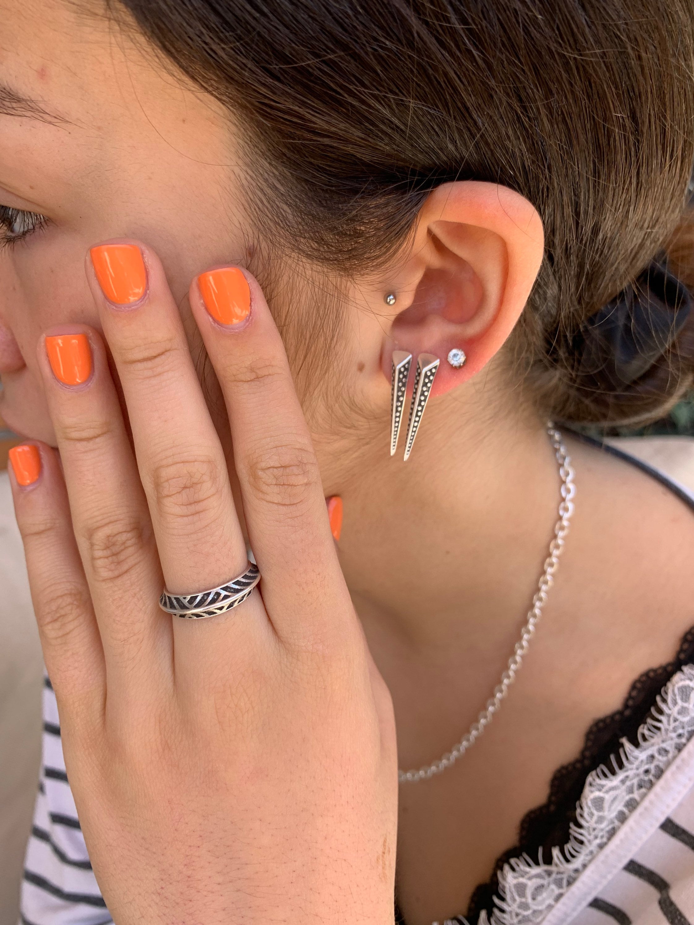 Silver rock style Earrings, punk jacket silver earrings, silver earrings, pinty earrings, spiked earrings, statement