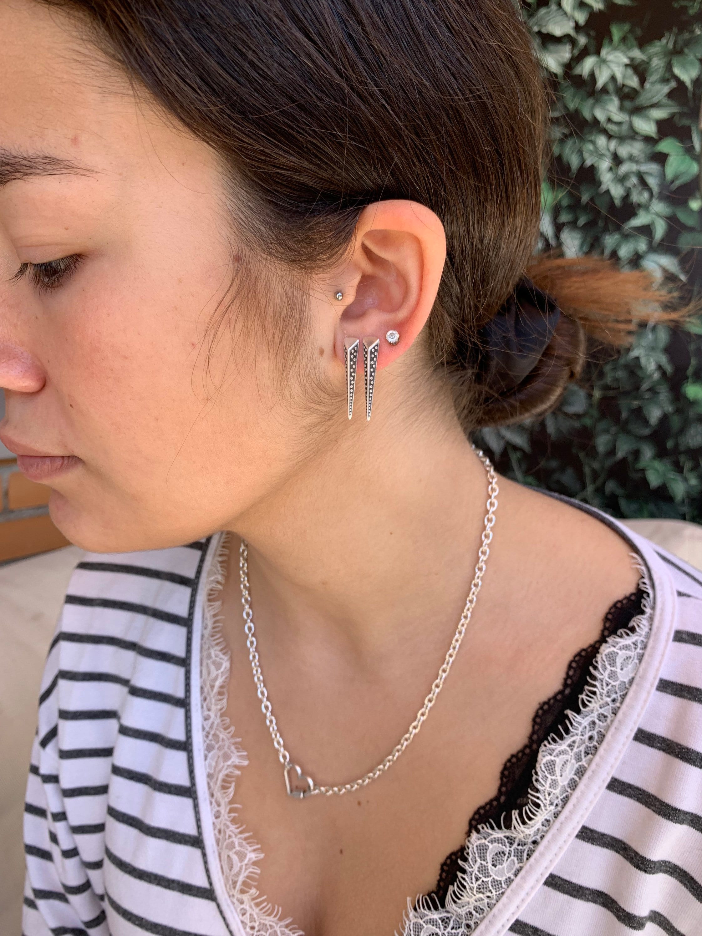 Silver rock style Earrings, punk jacket silver earrings, silver earrings, pinty earrings, spiked earrings, statement