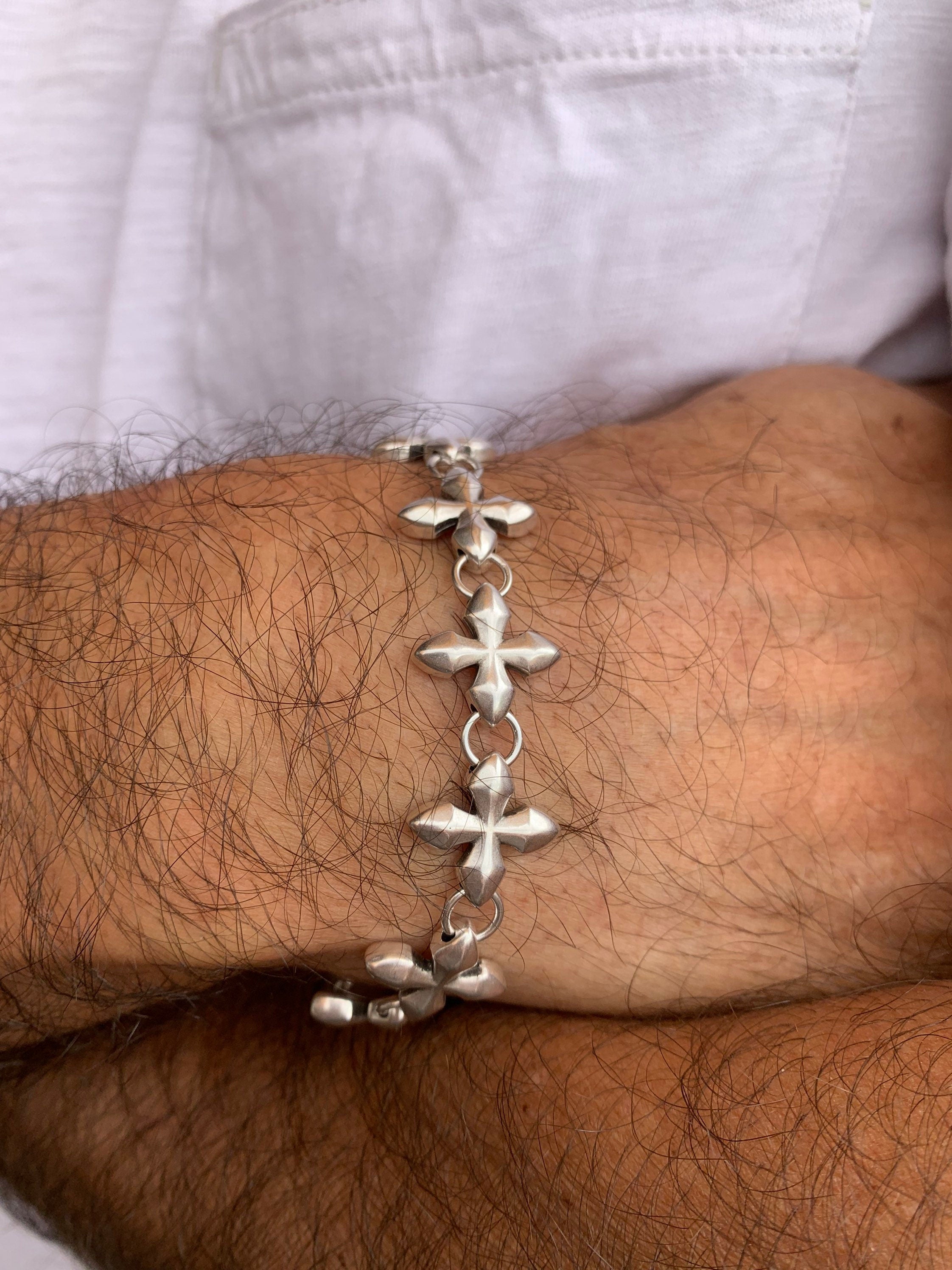 Cross bracelet for men, silver bracelet, medieval bracelet, bulky bracelet, cross bracelet, templar bracelet, metal bracelet for men