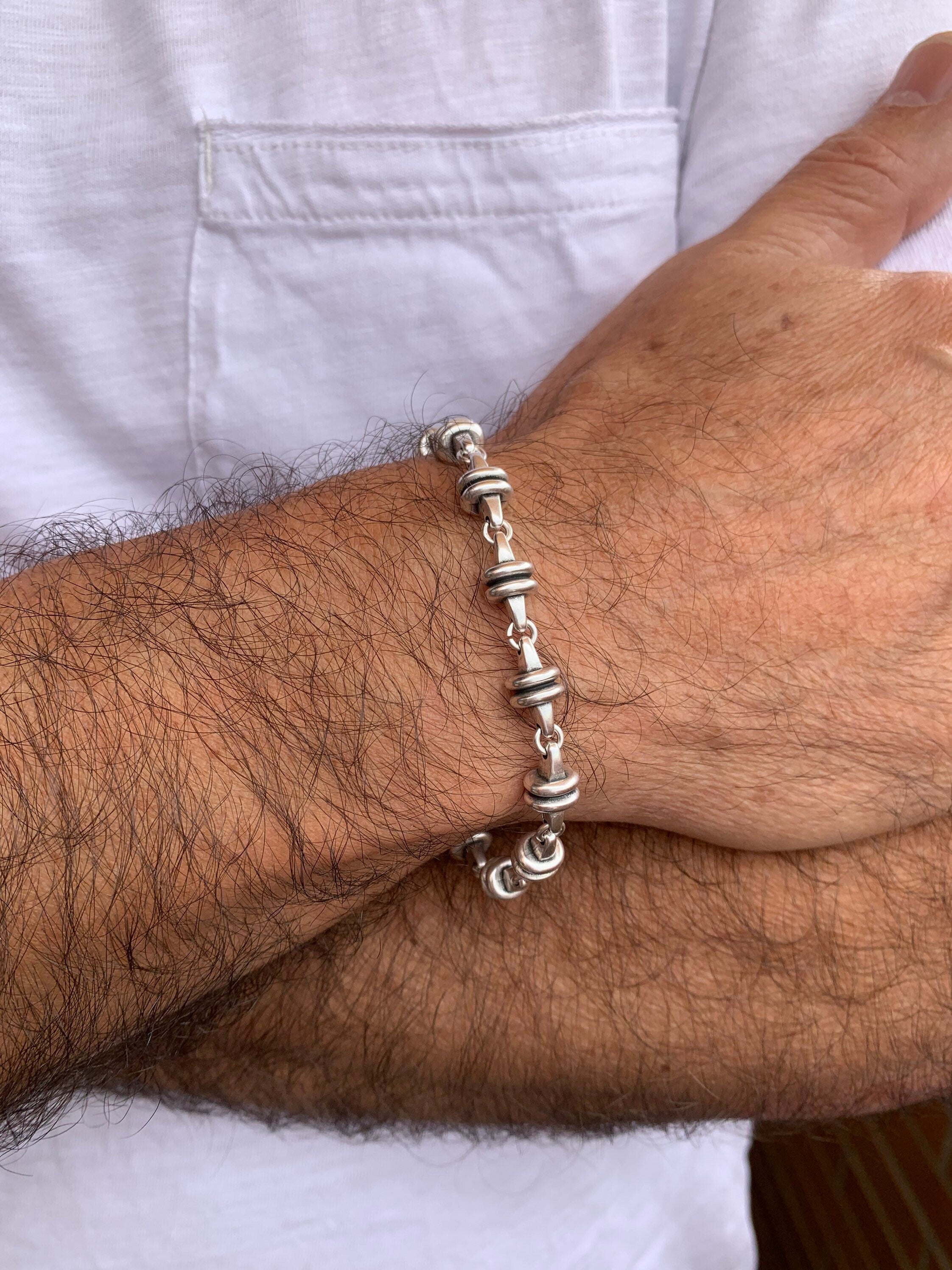 Pulsera de cadena gruesa para hombre, pulsera de plata, pulsera masculina, pulsera voluminosa, pulsera de declaración, pulsera varonil, pulsera de metal para hombre