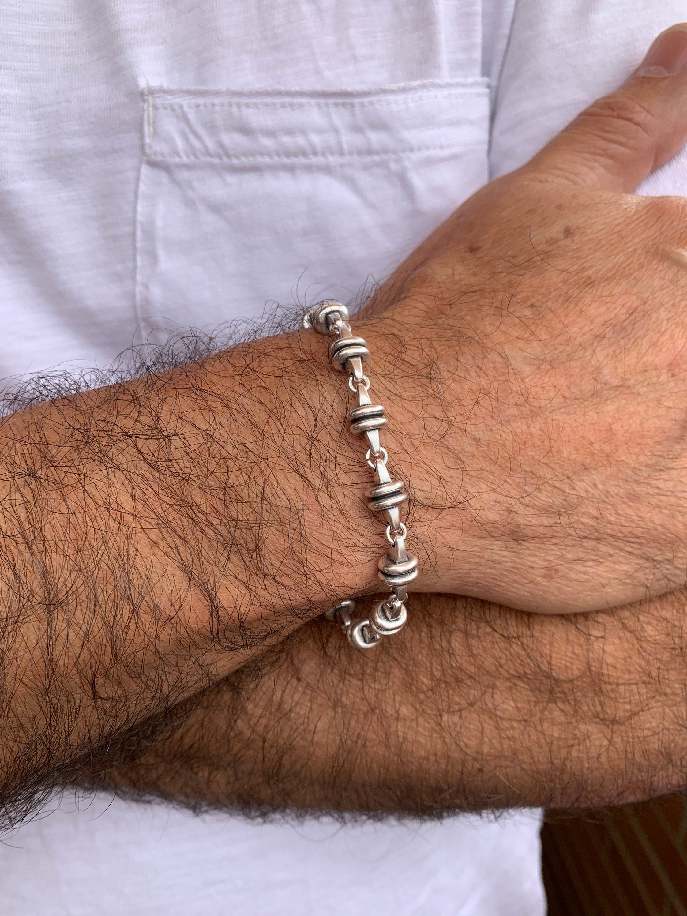 pulsera de cadena original para hombre, pulsera de plata, pulsera masculina, pulsera voluminosa, pulsera de declaración, pulsera varonil, pulsera de metal para hombre