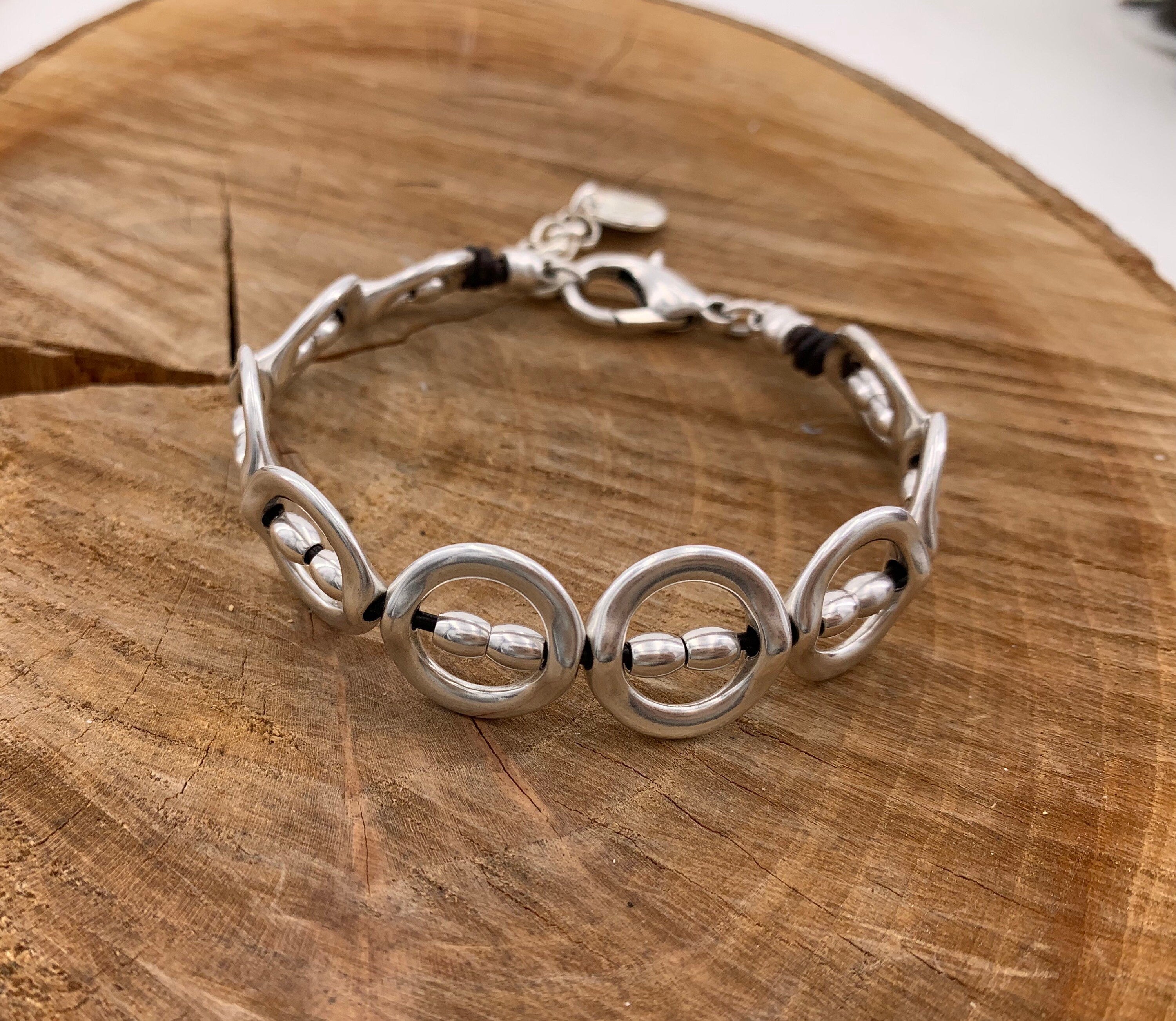 Pulsera gruesa de plata para mujer, pulsera boho, pulsera barbuda de plata, pulsera chapada en plata de ley 925, regalo para mujer, pulsera atrevida