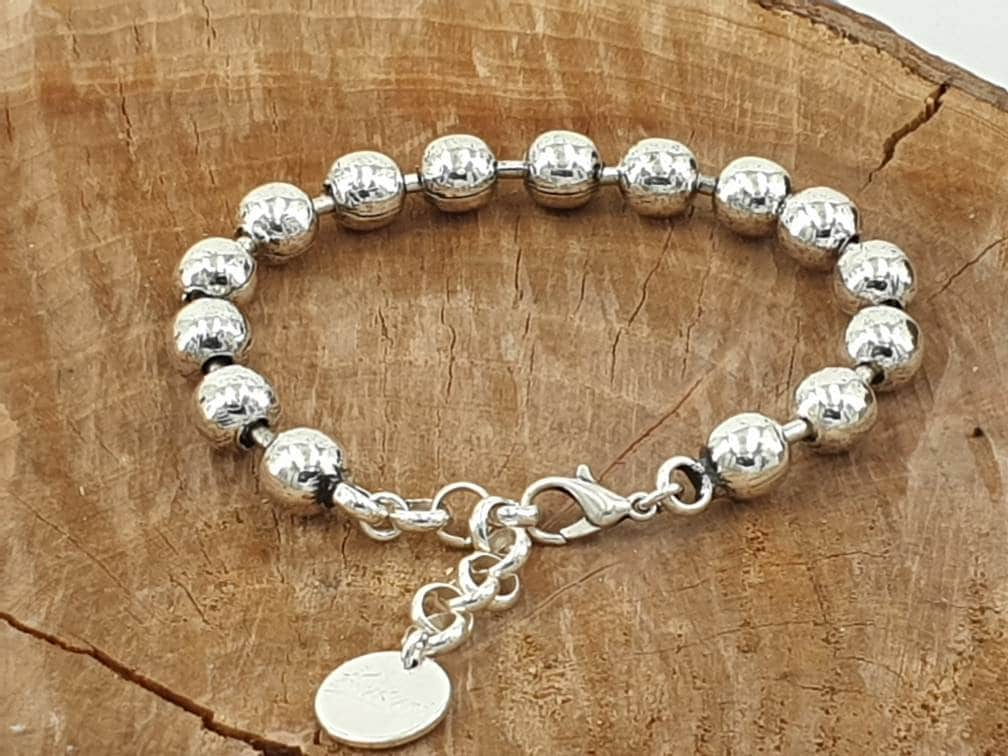 Pulsera de cadena de bolas de plata, pulsera con cuentas, pulsera boho, pulsera de cadena, estilo, pulsera de plata, joyería boho, regalo