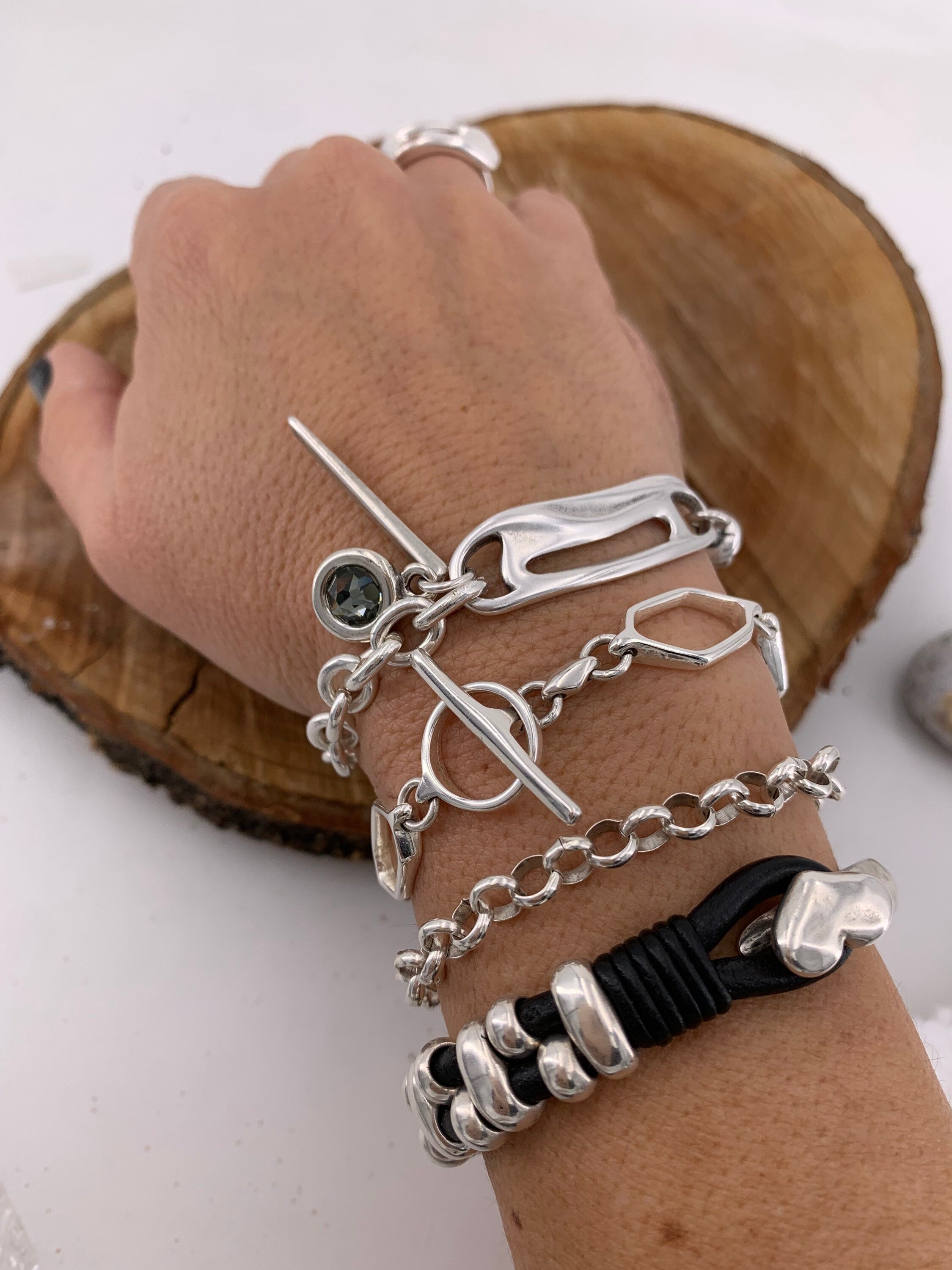 pulsera de cadena gruesa de plata, pulsera de eslabón grande de plata, pulsera voluminosa, pulsera de cadena de plata pesada, pulsera de cadena audaz, estilo