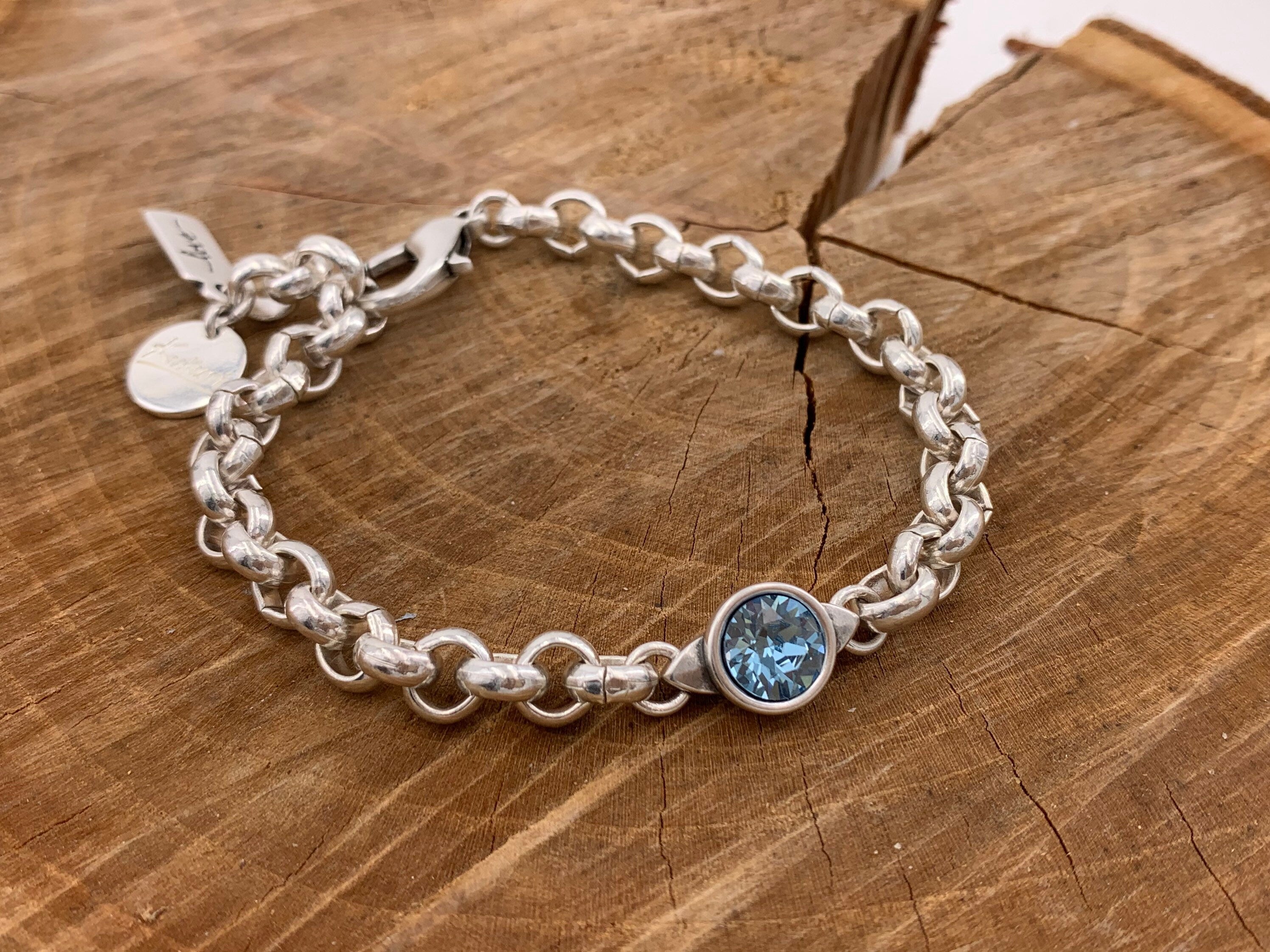 pulsera de cristal Swarovsky de cadena gruesa, pulsera de cadena de plata, pulsera de cadena audaz, pulsera de declaración, estilo, regalo de mujer,