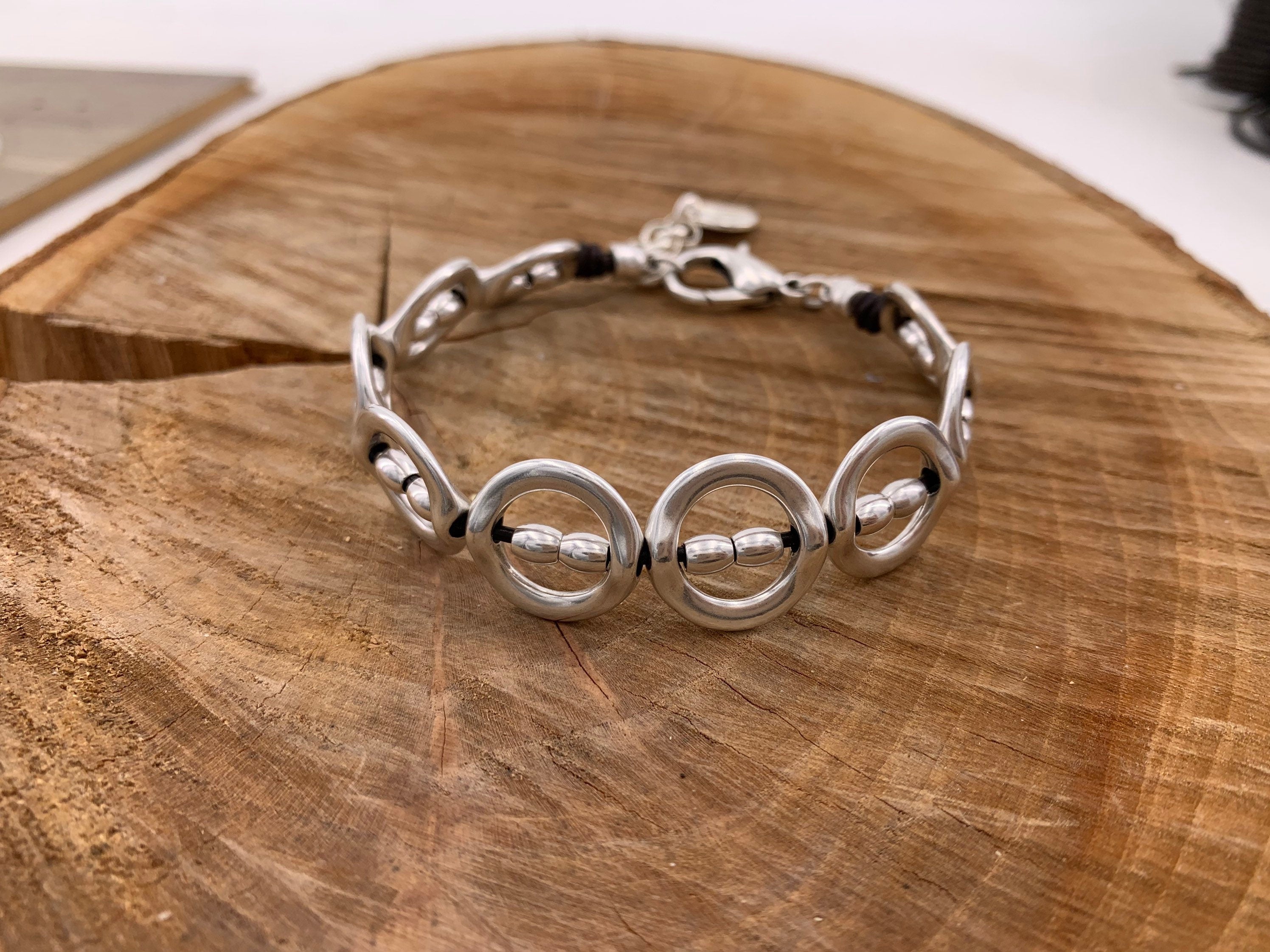 Pulsera gruesa de plata para mujer, pulsera boho, pulsera barbuda de plata, pulsera chapada en plata de ley 925, regalo para mujer, pulsera atrevida