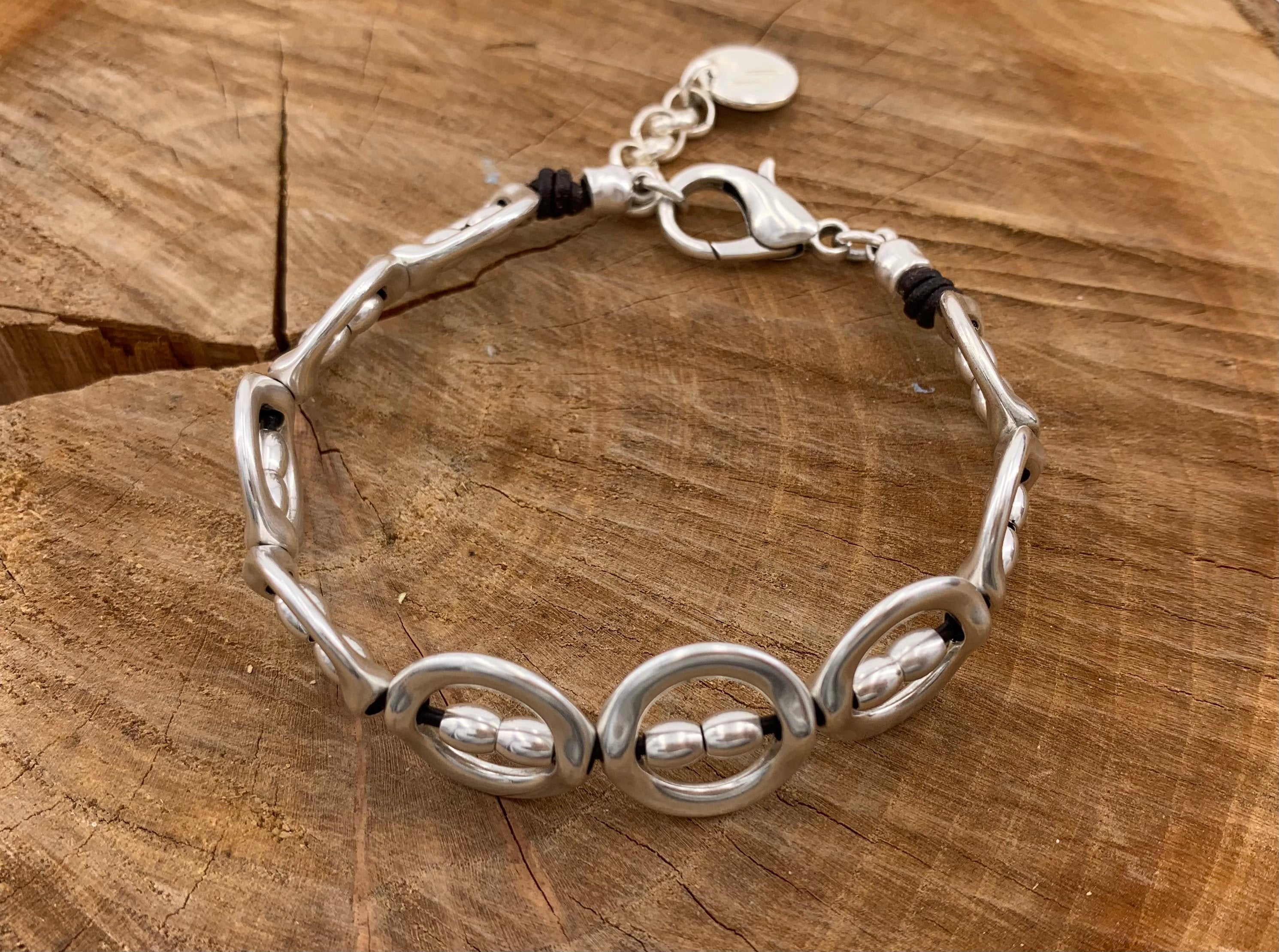 Pulsera gruesa de plata para mujer, pulsera boho, pulsera barbuda de plata, pulsera chapada en plata de ley 925, regalo para mujer, pulsera atrevida