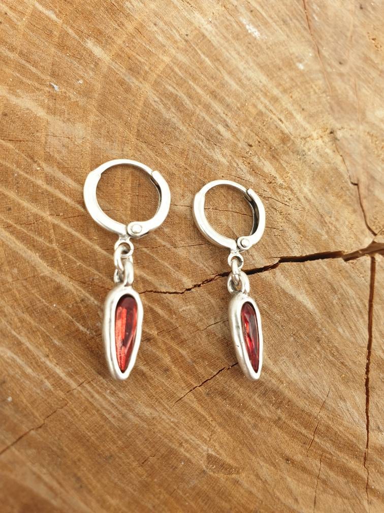 Bohemian silver and crystal hoop Earrings, swarovski earrings, silver hoop earrings, dangle earrings, , red earrings,